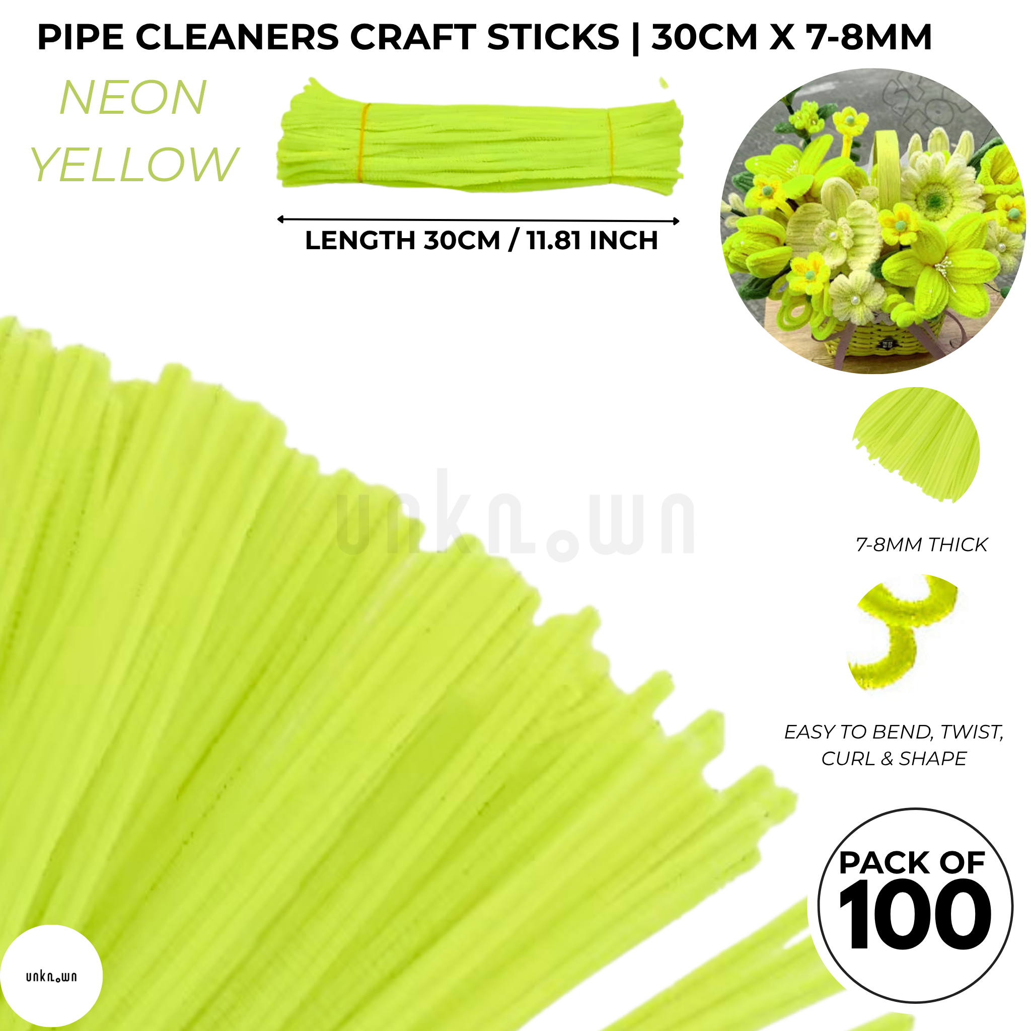 Premium Pipe Cleaner Sticks 100 Pcs | Velvet Pipe (Chenille Stems) for DIY Crafts, Handmade Flowers, School Art & Bouquet Making