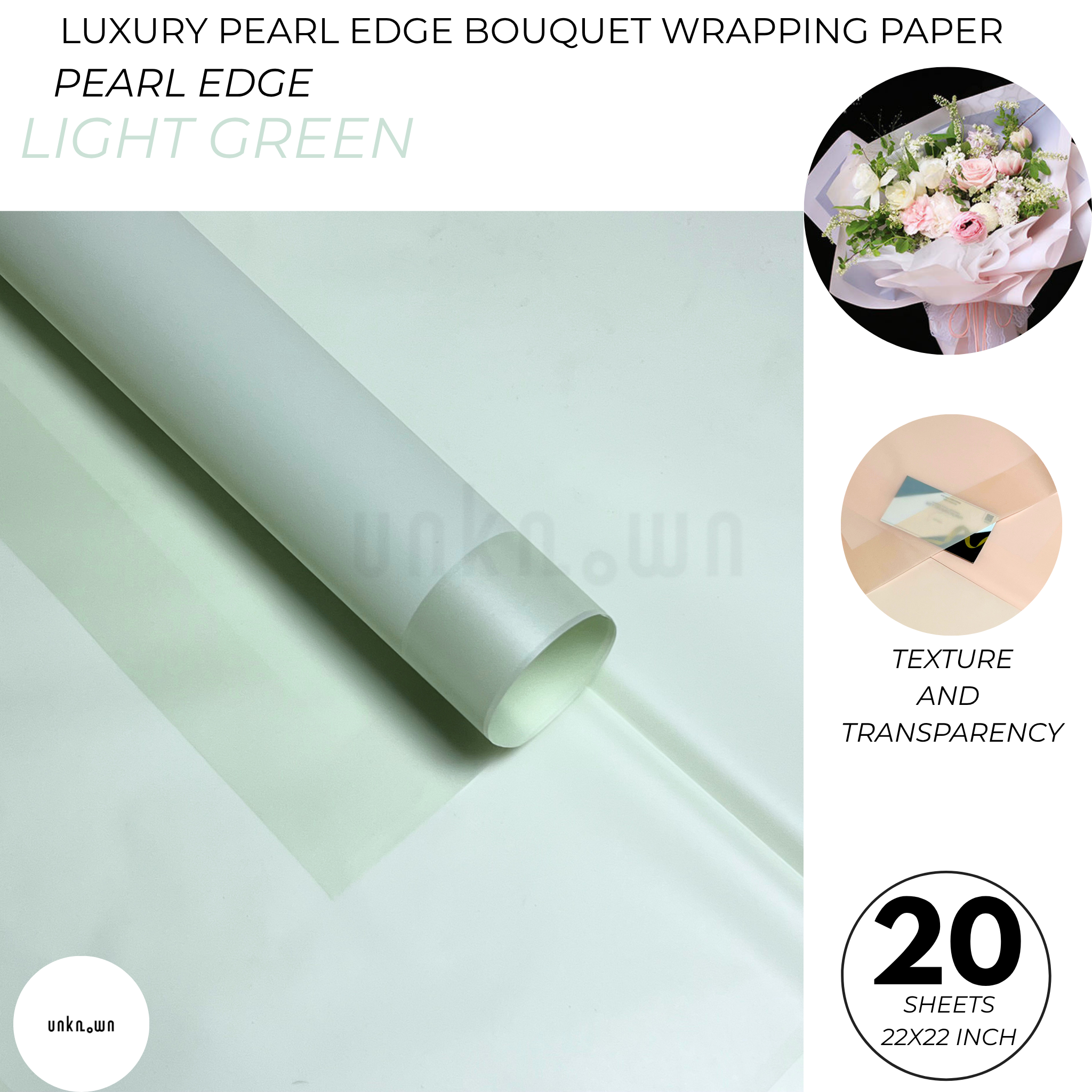 Luxury Pearl Edge Bouquet Wrapping Paper – Premium Matte Translucent Floral Wrapping Sheets for Fresh Flower Bouquets | Pack of 20 Sheets