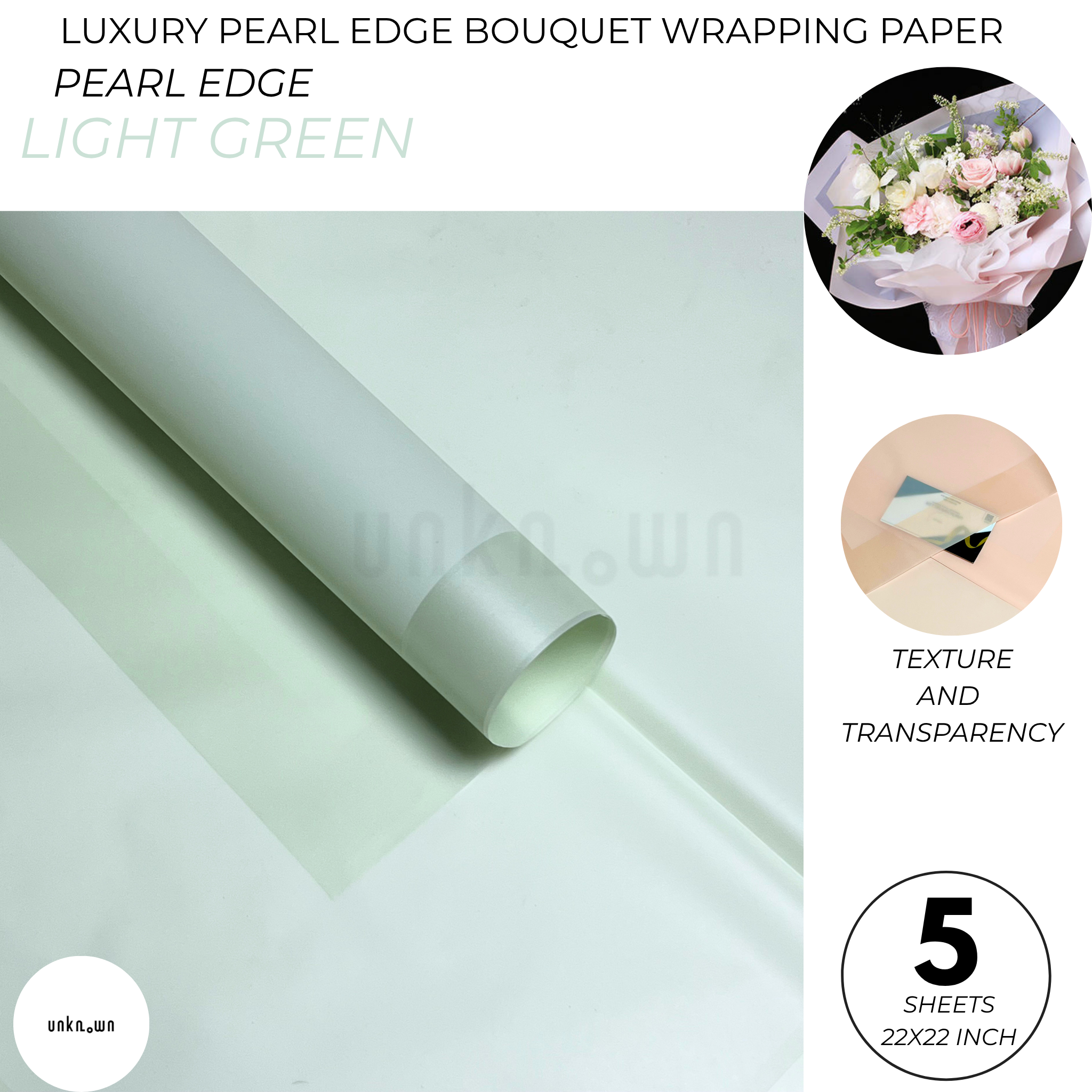 Luxury Pearl Edge Bouquet Wrapping Paper – Premium Matte Translucent Floral Wrapping Sheets for Fresh Flower Bouquets | Pack of 5 Sheets