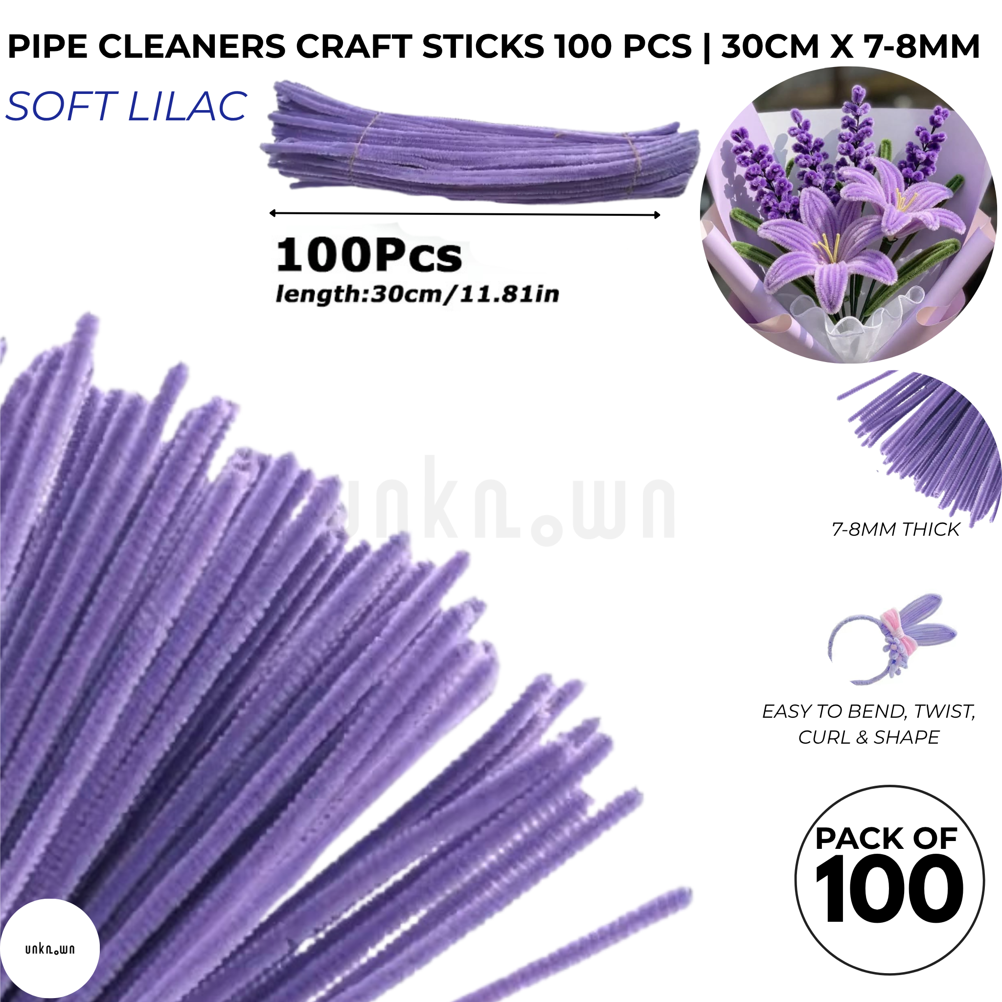 Premium Pipe Cleaner Sticks 100 Pcs | Velvet Pipe (Chenille Stems) for DIY Crafts, Handmade Flowers, School Art & Bouquet Making