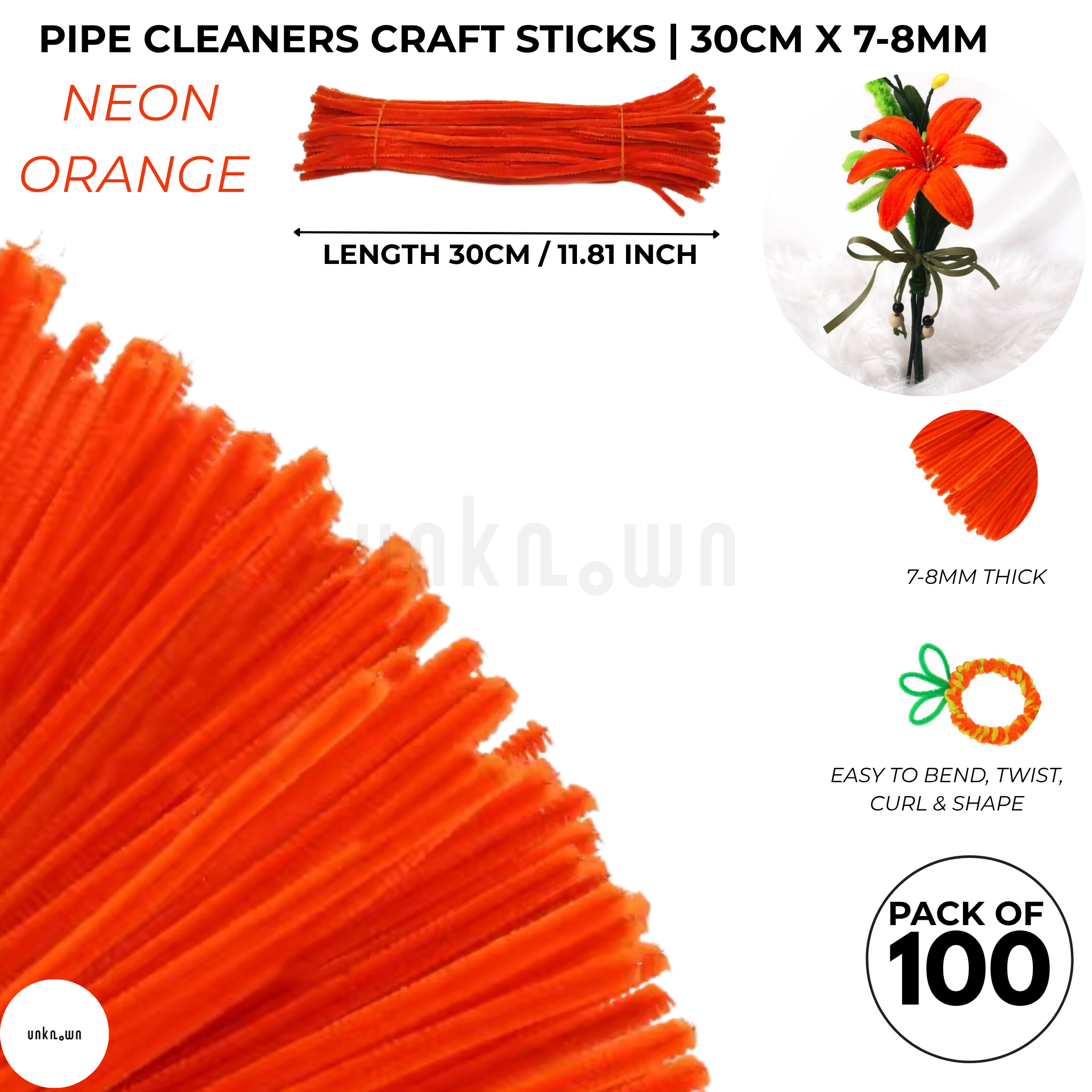 Premium Pipe Cleaner Sticks 100 Pcs | Velvet Pipe (Chenille Stems) for DIY Crafts, Handmade Flowers, School Art & Bouquet Making