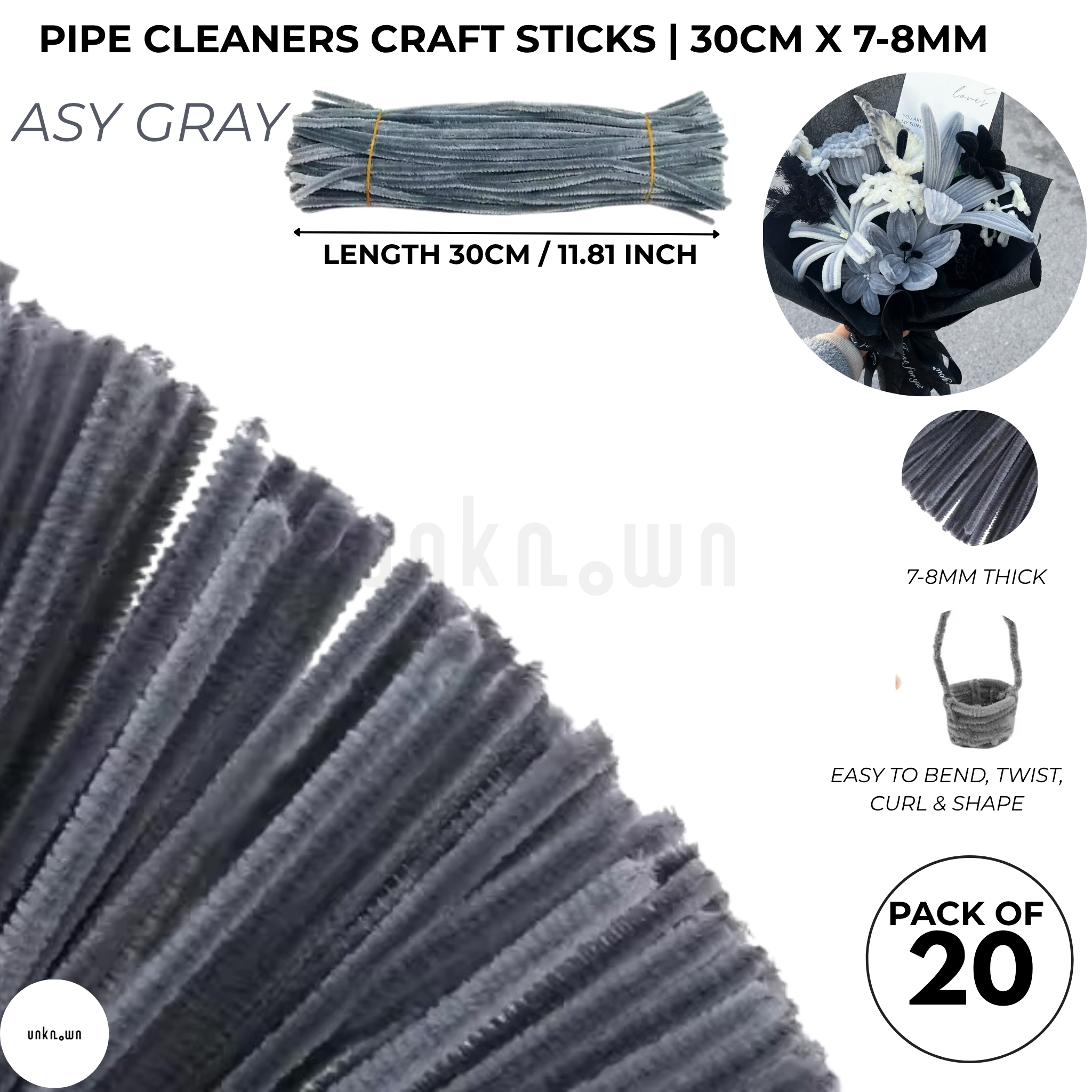 Velvet Pipe Cleaners Craft Sticks (20 Pcs) – 30cm Chenille Stems for DIY Crafts, Pipe Cleaner Flowers, Kids Art, School Projects & Bouquet Making