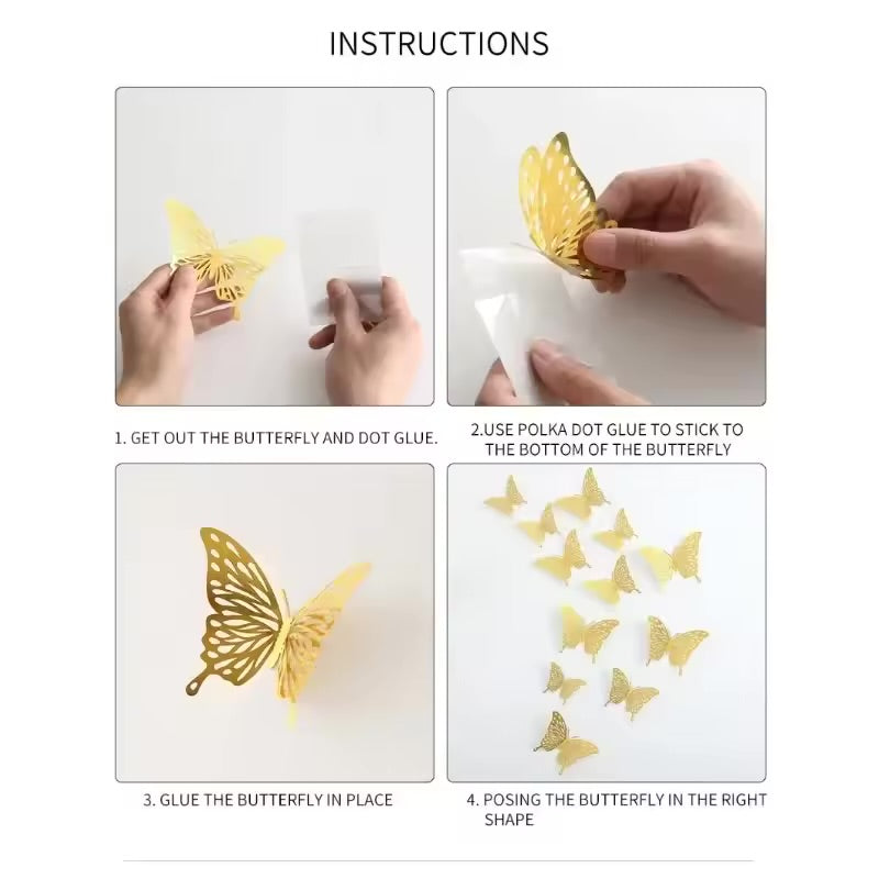 3D Acrylic Metallic Butterflies Wall & Bouquet Decoration (12 Pieces)