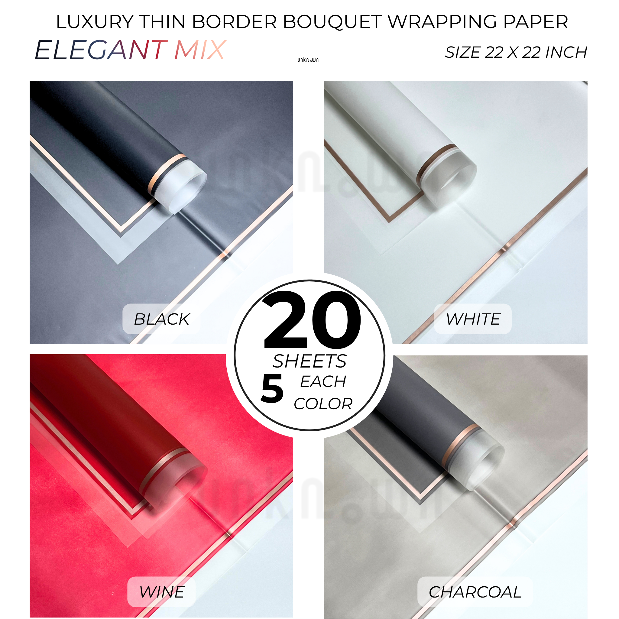 Luxury Thin Border Bouquet Wrapping Paper Pack of 20 Sheets | Premium Translucent Flower Wrapping Paper | Waterproof Florist Bouquet Gift Wrap