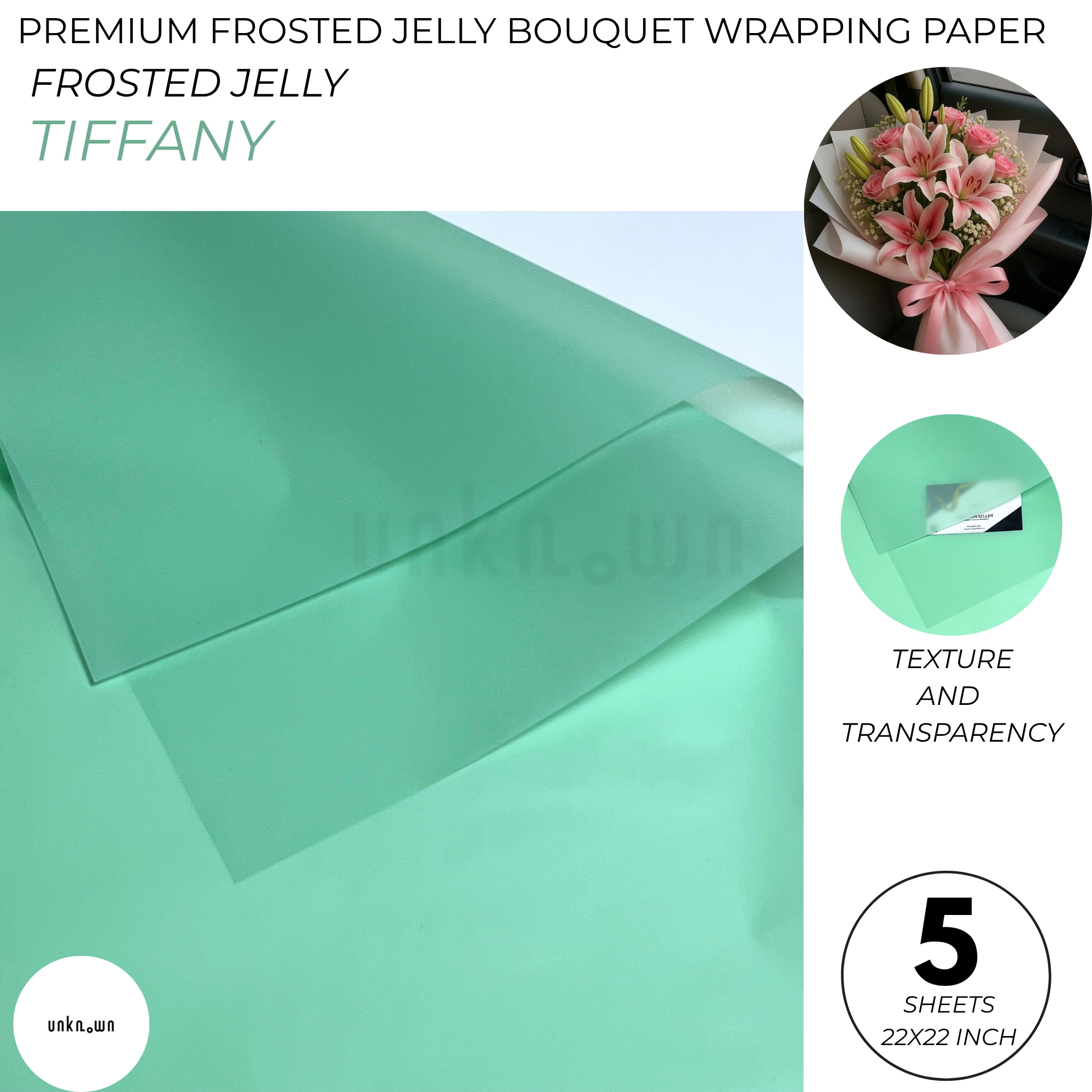 Premium Frosted Jelly Bouquet Wrapping Paper – 5 Sheets | Translucent Korean Flower Wrapping Paper for Fresh Flowers, Florist Bouquets & Floral Packaging