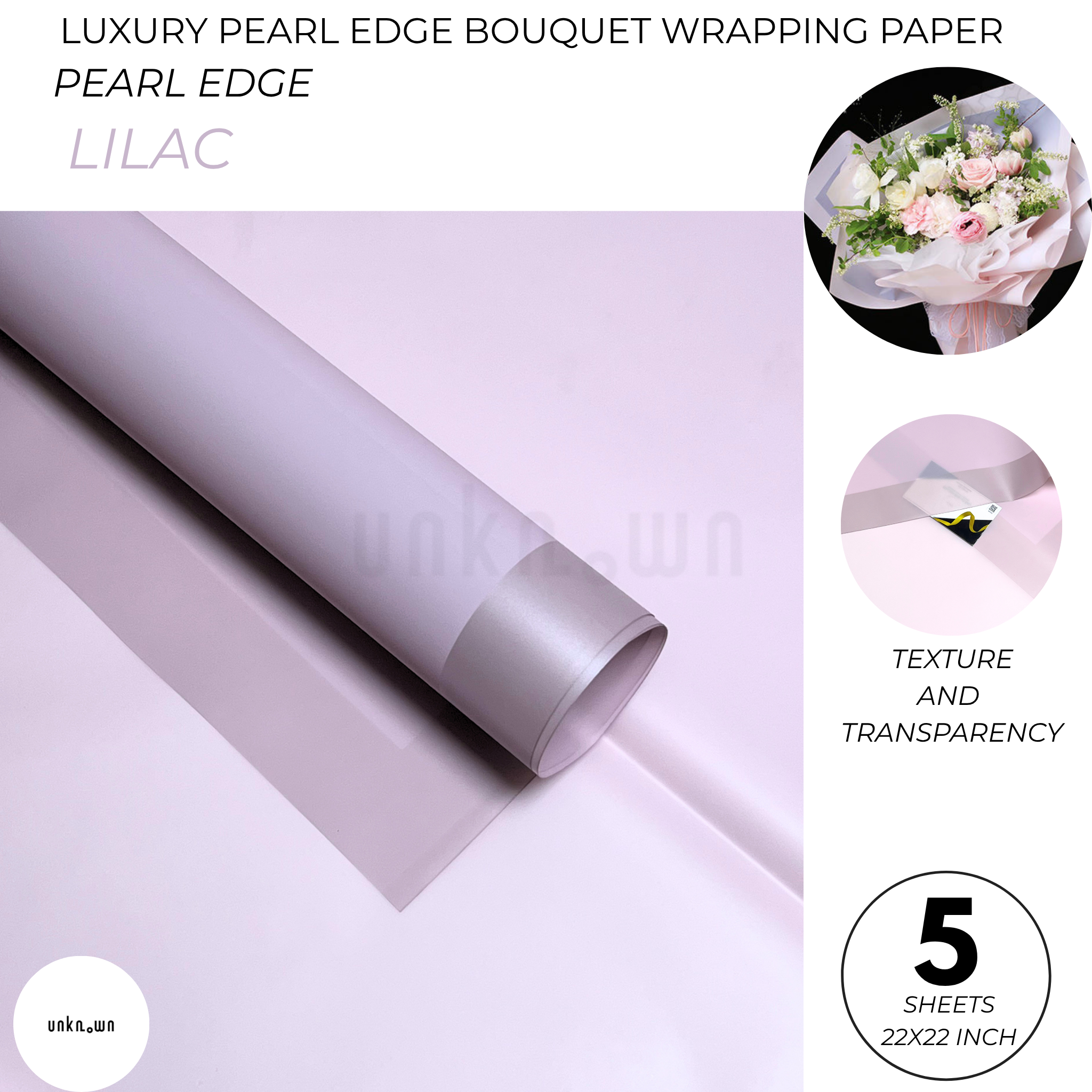 Luxury Pearl Edge Bouquet Wrapping Paper – Premium Matte Translucent Floral Wrapping Sheets for Fresh Flower Bouquets | Pack of 5 Sheets