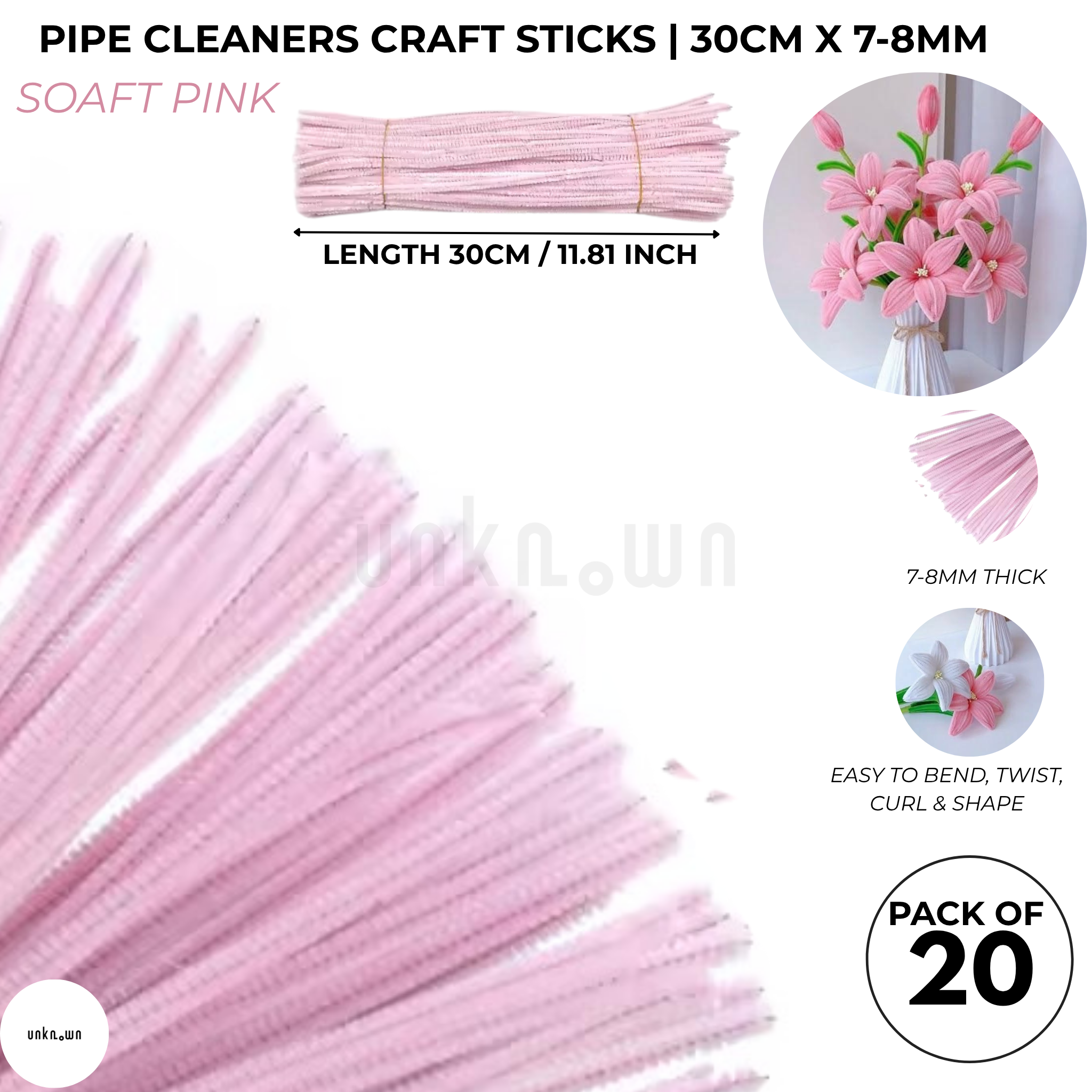 Velvet Pipe Cleaners Craft Sticks (20 Pcs) – 30cm Chenille Stems for DIY Crafts, Pipe Cleaner Flowers, Kids Art, School Projects & Bouquet Making