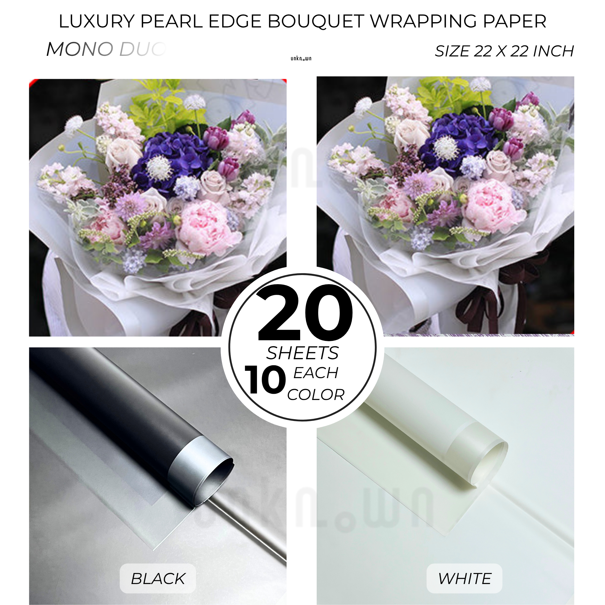 Luxury Pearl Edge Bouquet Wrapping Paper – Premium Matte Translucent Floral Wrapping Sheets for Fresh Flower Bouquets | Pack of 20 Sheets