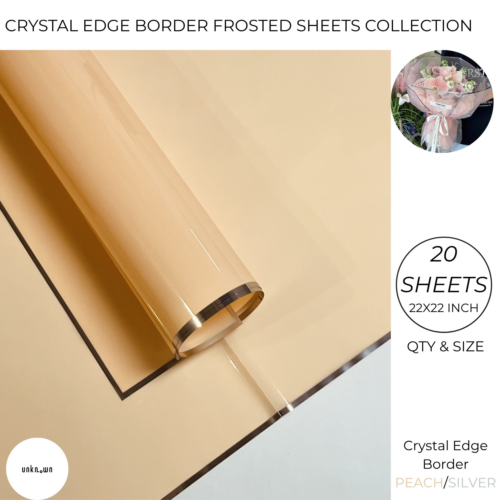 Crystal Edge Border Frosted Bouquet Sheets – Premium Translucent Floral Wrapping Paper (20 Sheets)