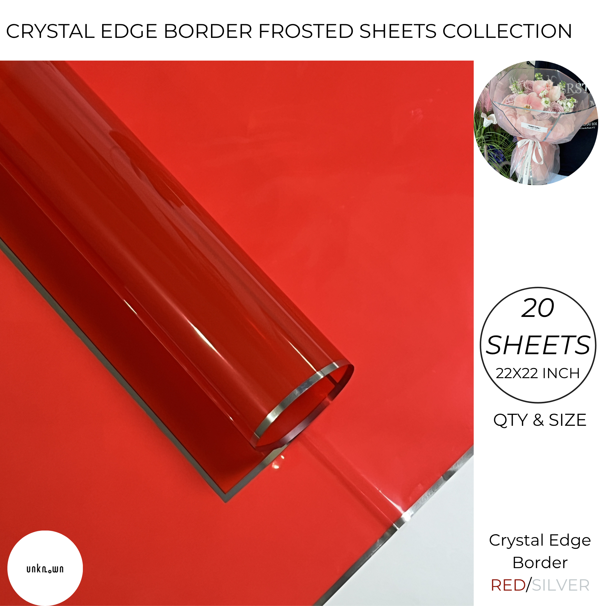 Crystal Edge Border Frosted Bouquet Sheets – Premium Translucent Floral Wrapping Paper (20 Sheets)