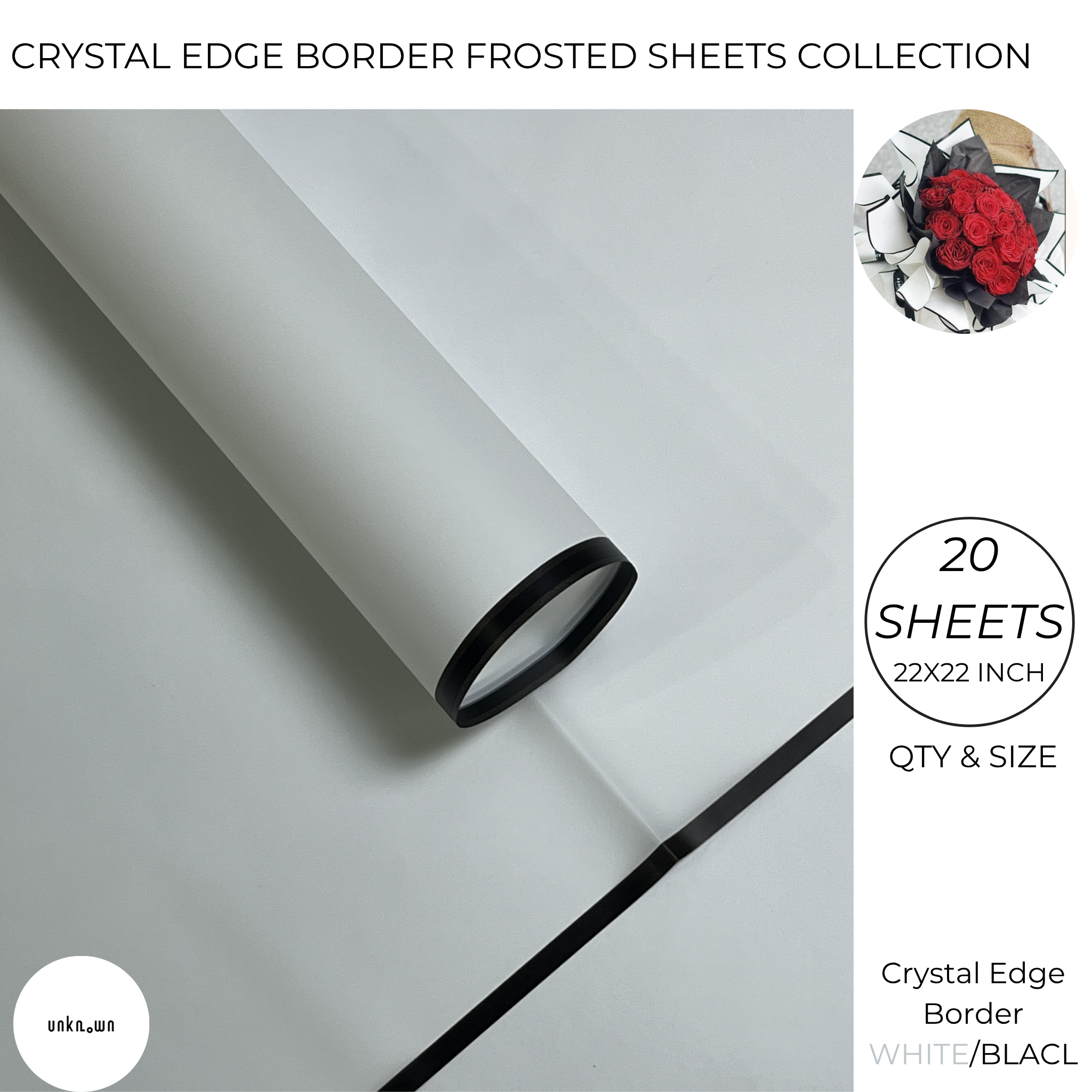 Crystal Edge Border Frosted Bouquet Sheets – Premium Translucent Floral Wrapping Paper (20 Sheets)