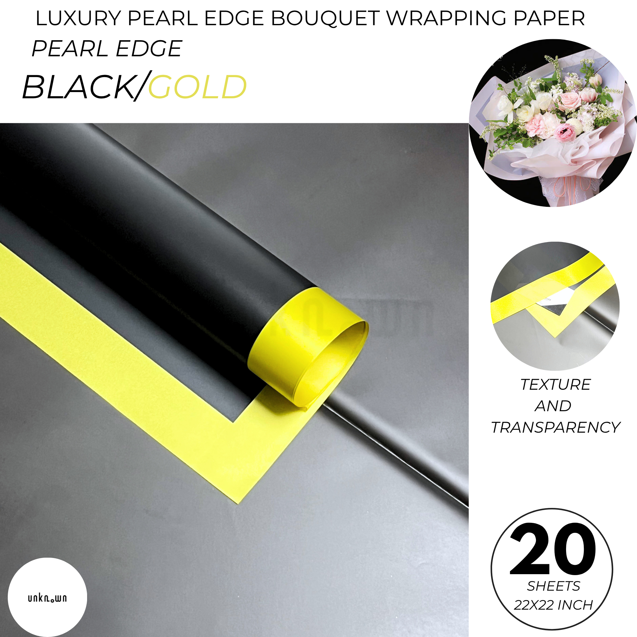 Luxury Pearl Edge Bouquet Wrapping Paper – Premium Matte Translucent Floral Wrapping Sheets for Fresh Flower Bouquets | Pack of 20 Sheets