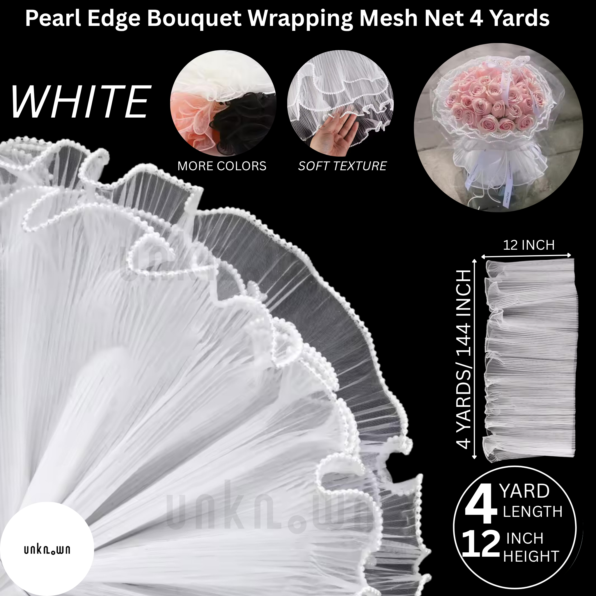 Pearl Edge Mesh Bouquet Wrapping Paper Roll – Korean Flower Wrapping Net Sheet | Wave Mesh Floral Wrap for Bouquets, Gifts & Decorations
