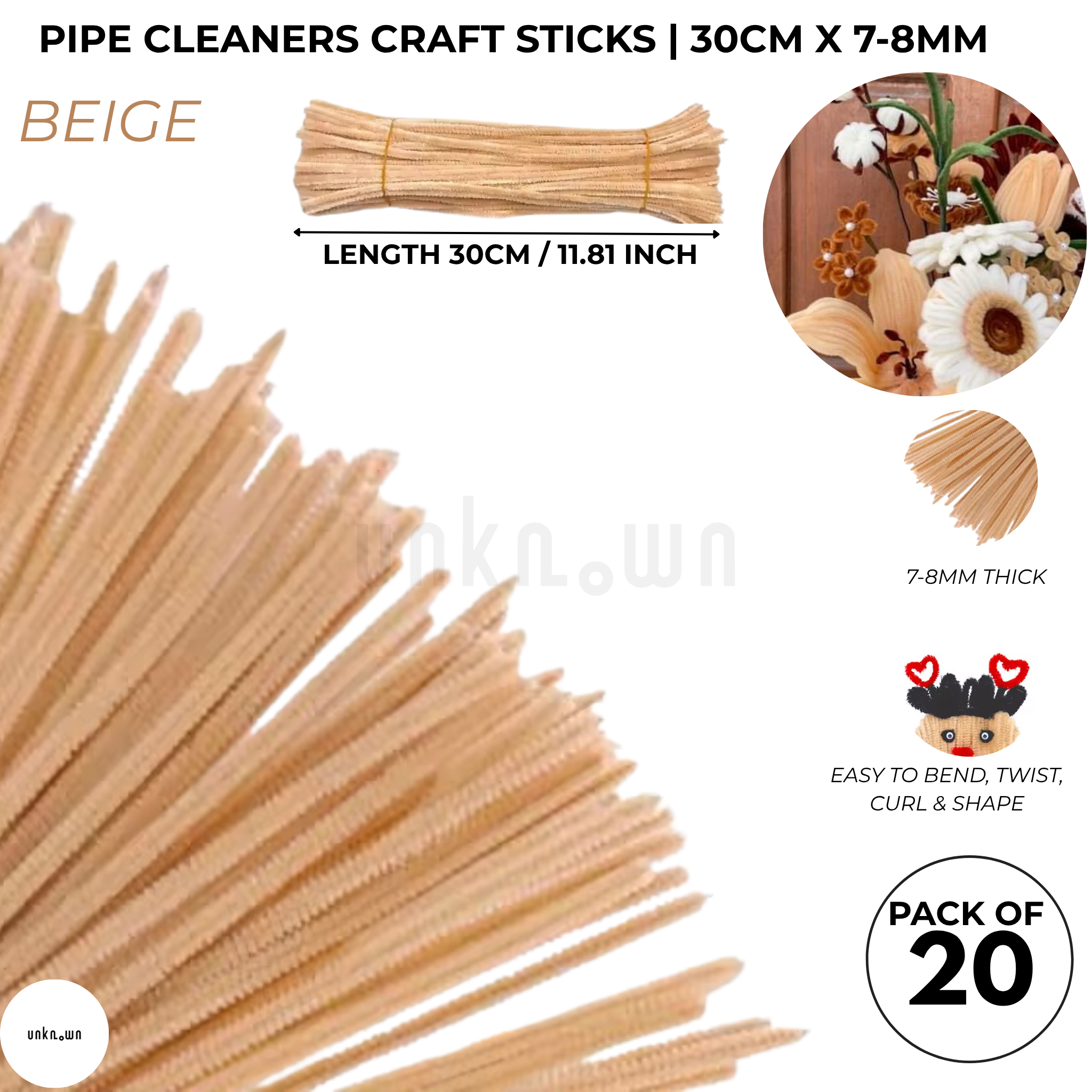 Velvet Pipe Cleaners Craft Sticks (20 Pcs) – 30cm Chenille Stems for DIY Crafts, Pipe Cleaner Flowers, Kids Art, School Projects & Bouquet Making