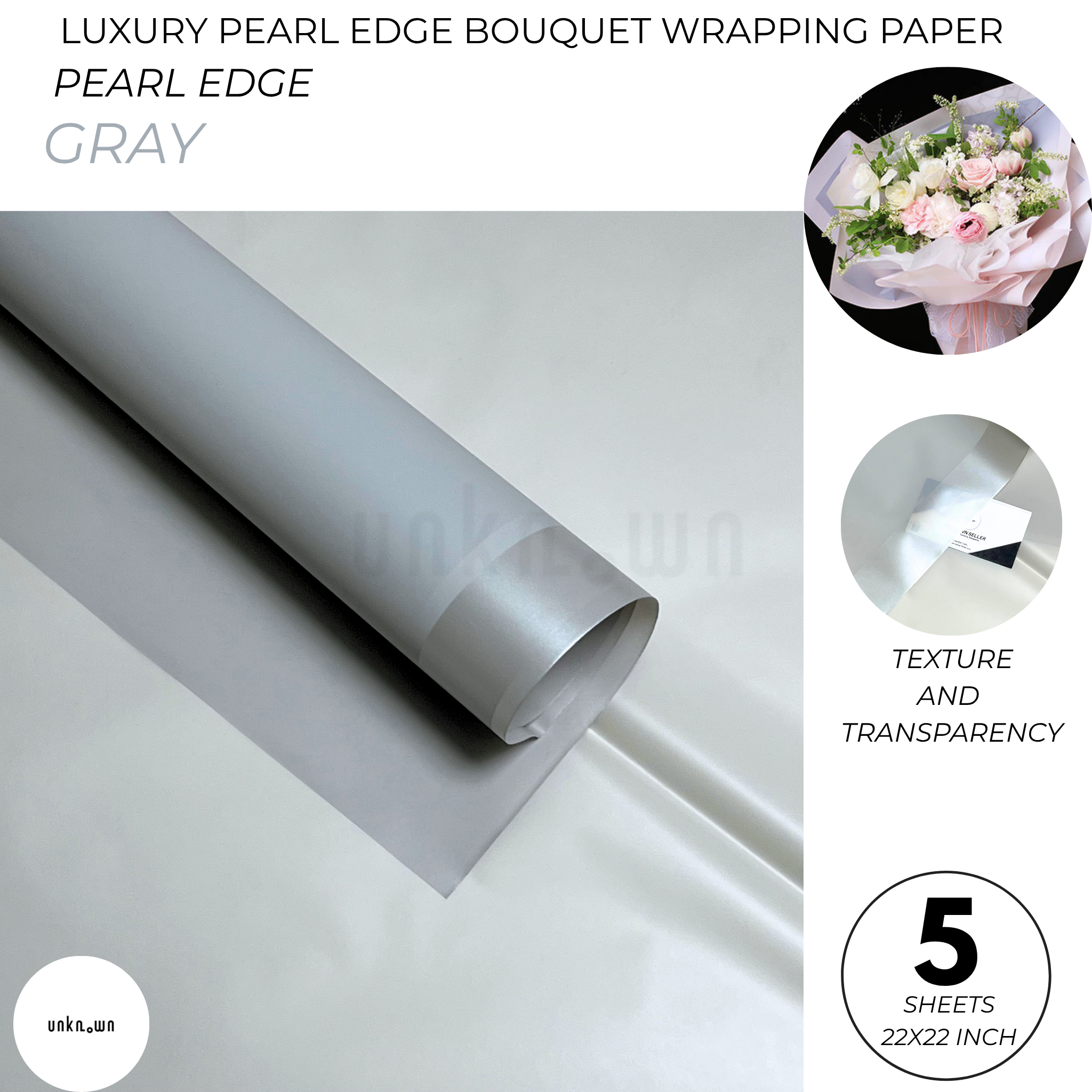 Luxury Pearl Edge Bouquet Wrapping Paper – Premium Matte Translucent Floral Wrapping Sheets for Fresh Flower Bouquets | Pack of 5 Sheets