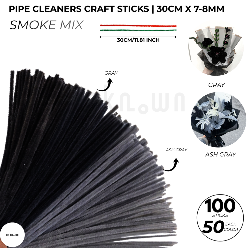 Pipe Cleaners Craft Sticks 100 Pcs (2 Color Mix) | Velvet Pipe Cleaner Chenille Stems 30cm (50+50) for DIY Crafts, Handmade Flowers, Bouquet Decoration & School Projects