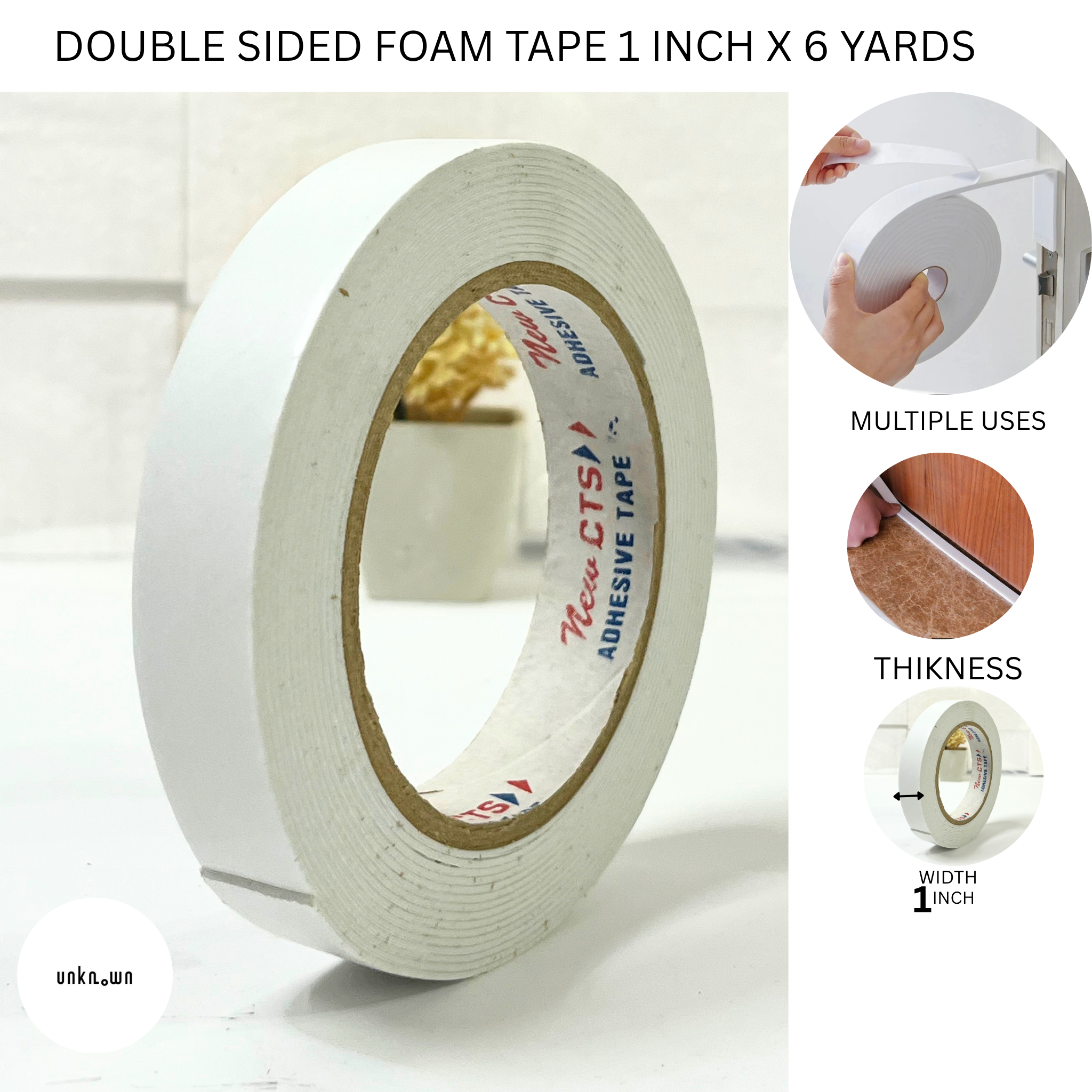 Double Sided Foam Tape 1 Inch x 6 Yards for Crafts, Decoration & Mounting
