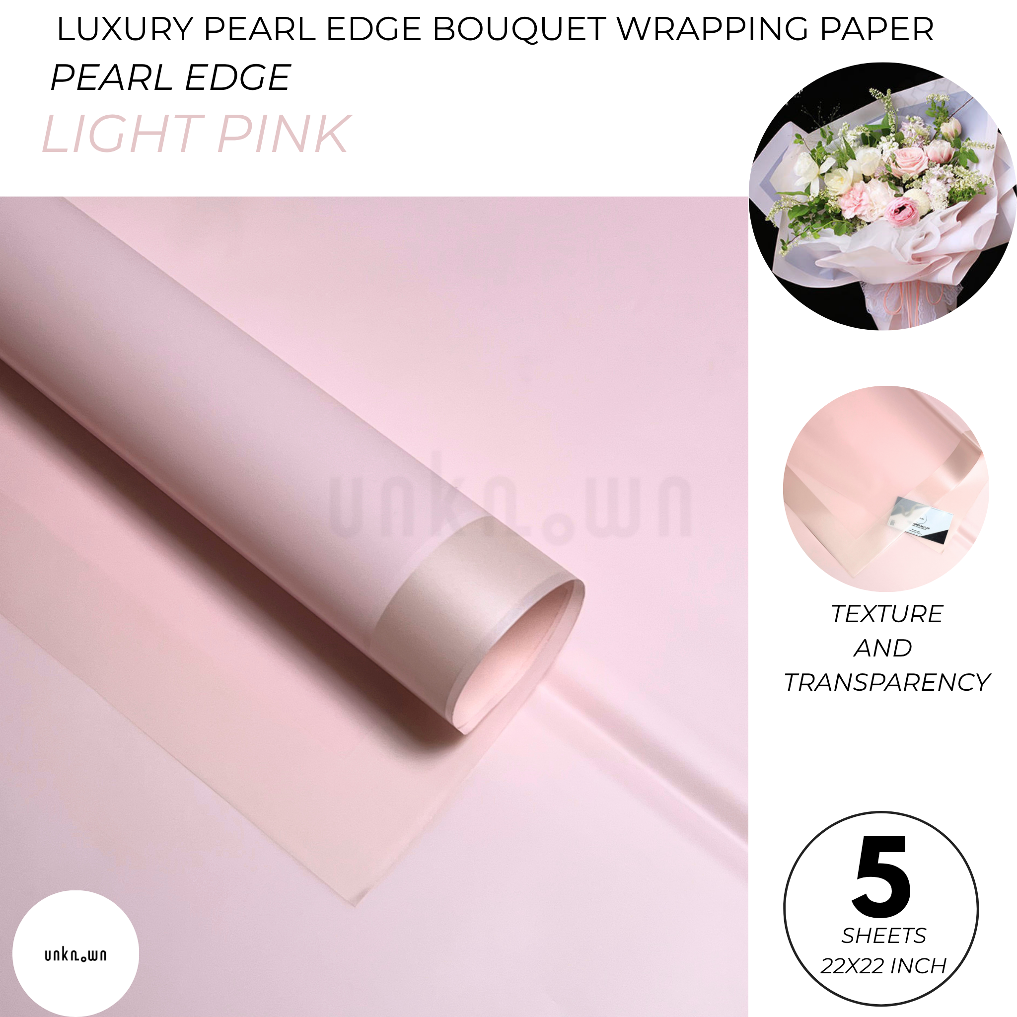 Luxury Pearl Edge Bouquet Wrapping Paper – Premium Matte Translucent Floral Wrapping Sheets for Fresh Flower Bouquets | Pack of 5 Sheets