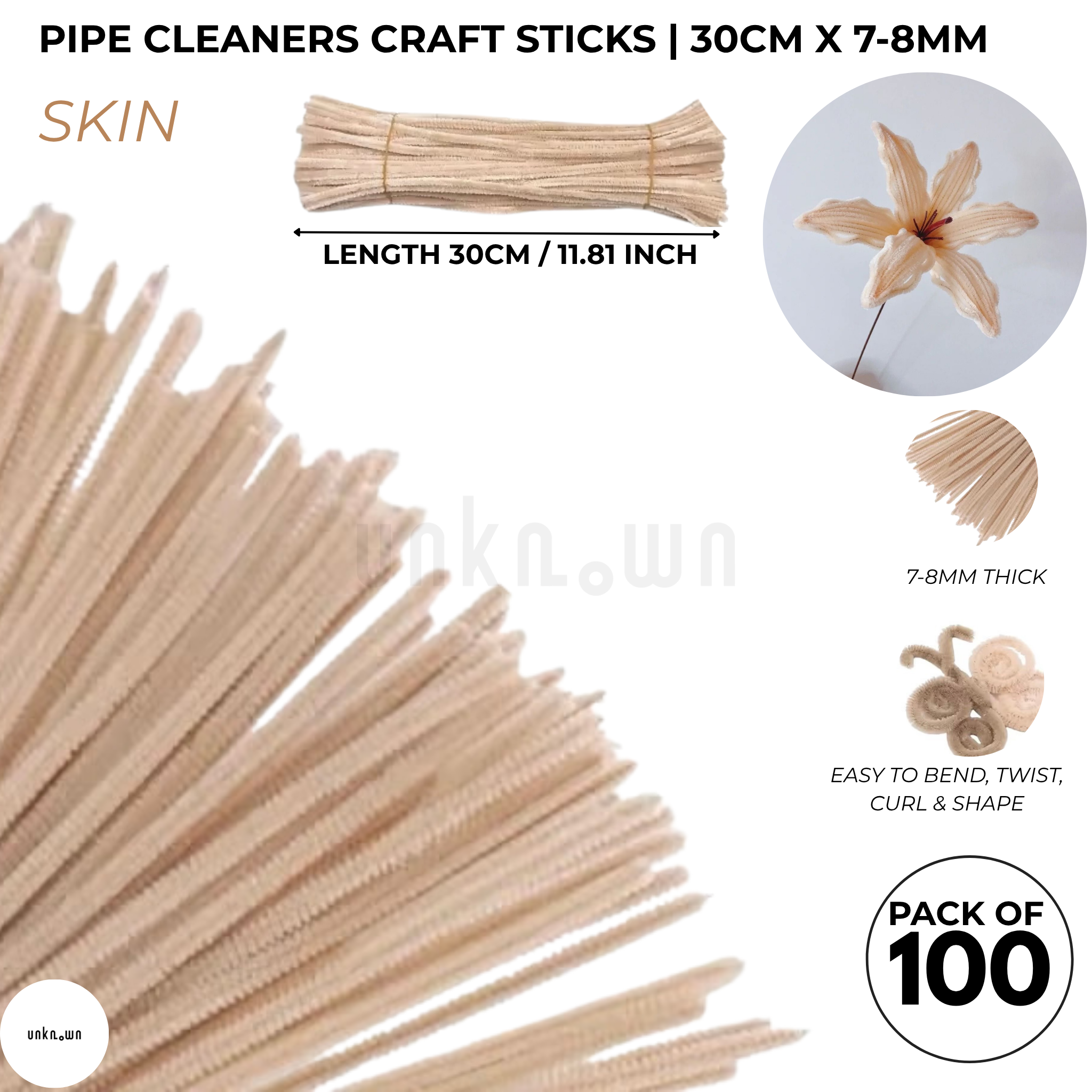Premium Pipe Cleaner Sticks 100 Pcs | Velvet Pipe (Chenille Stems) for DIY Crafts, Handmade Flowers, School Art & Bouquet Making