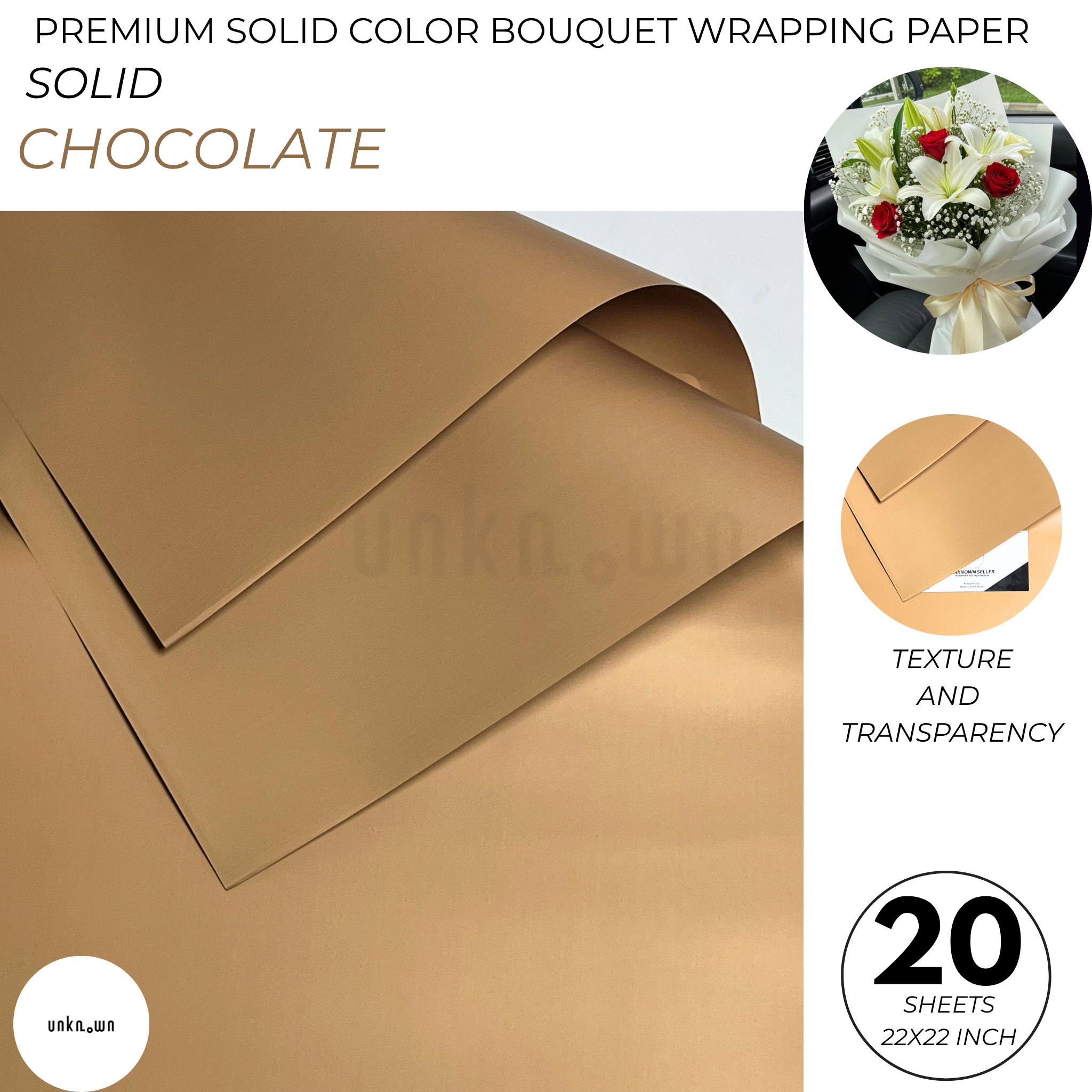 Premium Solid Color Bouquet Wrapping Paper – Luxury Matte Floral Wrapping Sheets for Fresh Flower Bouquets | Pack of 20 Sheets