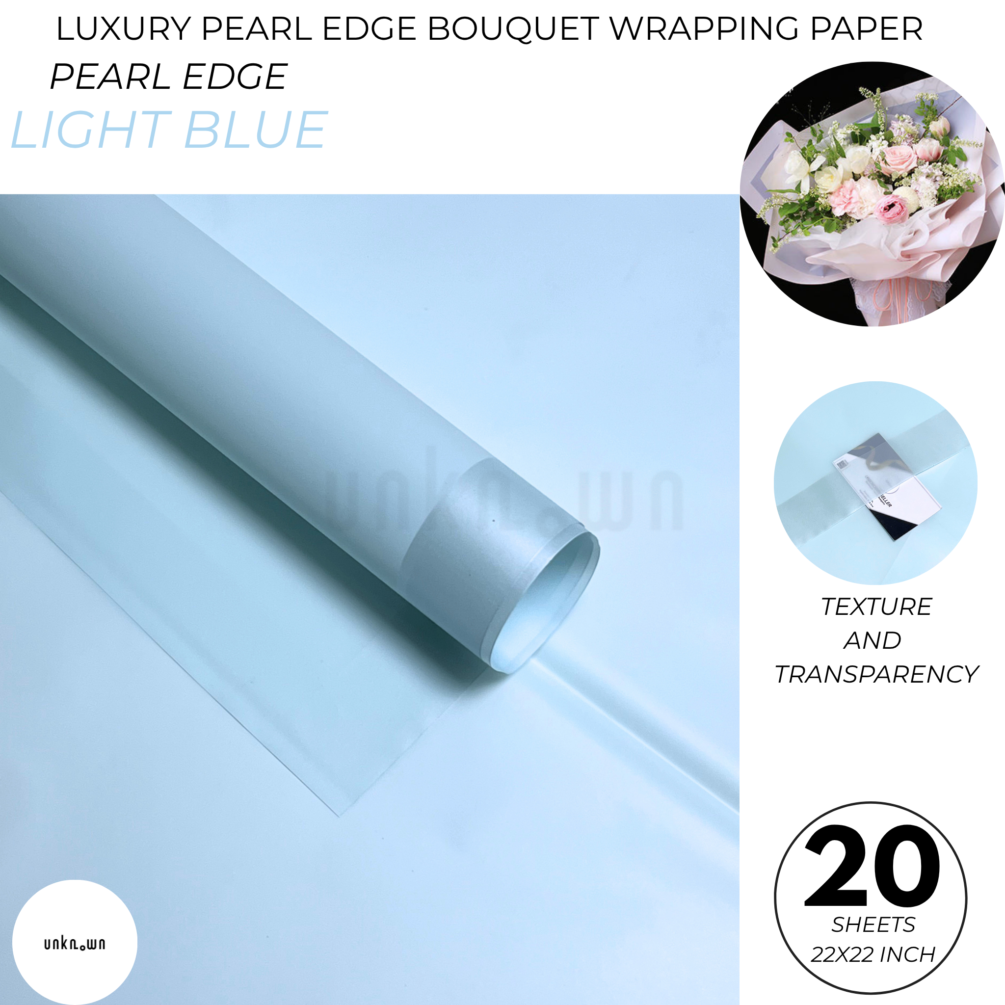 Luxury Pearl Edge Bouquet Wrapping Paper – Premium Matte Translucent Floral Wrapping Sheets for Fresh Flower Bouquets | Pack of 20 Sheets