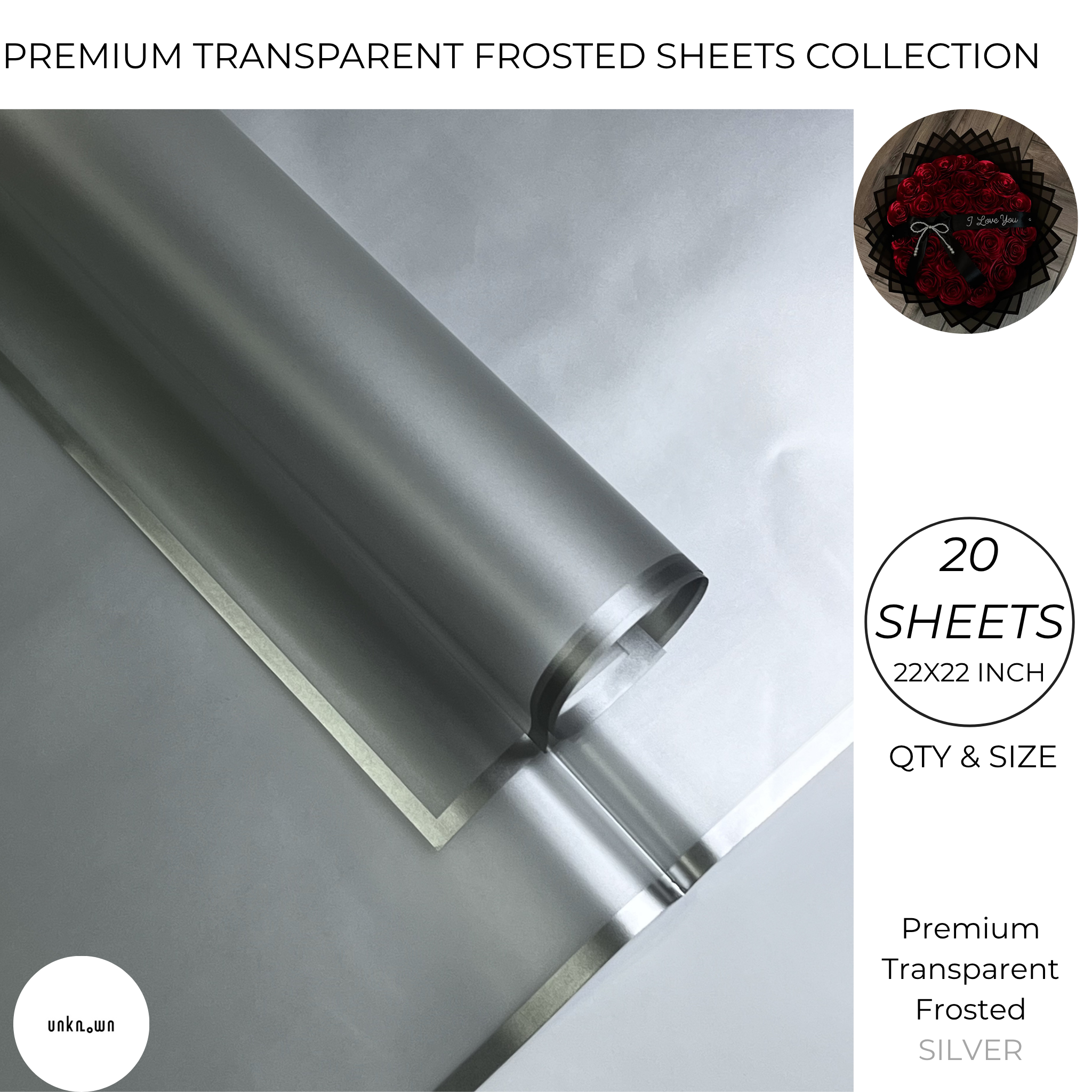Premium Transparent Frosted Bouquet Wrapping Sheets with Colored Border (20 Sheets Pack) | Flower & Gift Wrapping Paper