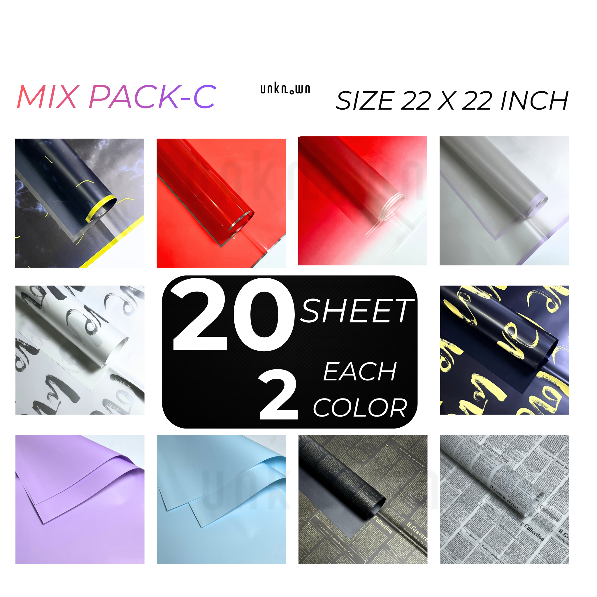 Premium Designer Mix Bouquet Wrapping Paper – 20 Sheets Mixed Color Floral Wrapping Sheets for Fresh Flowers, Florist Bouquets & Gift Packaging