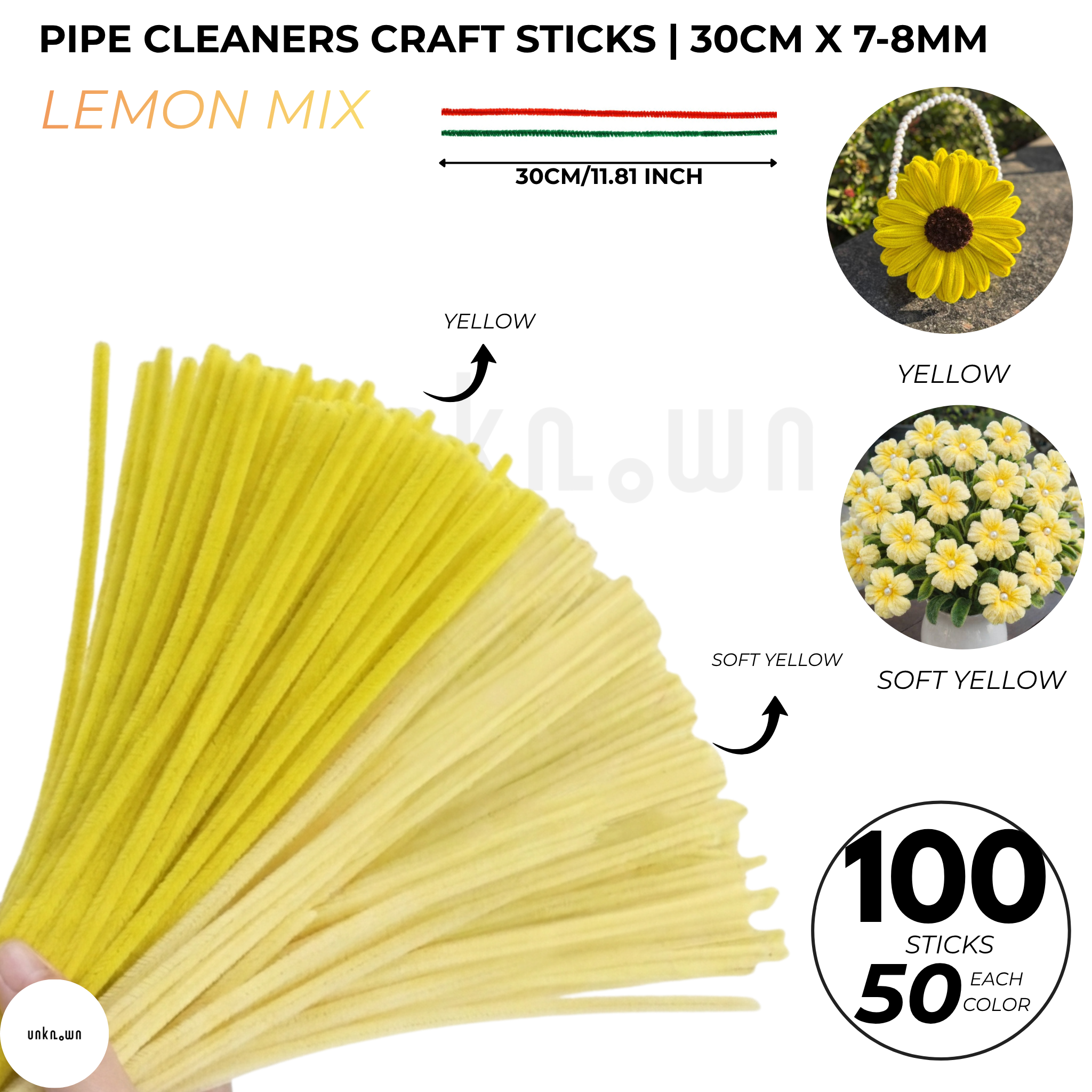 Pipe Cleaners Craft Sticks 100 Pcs (2 Color Mix) | Velvet Pipe Cleaner Chenille Stems 30cm (50+50) for DIY Crafts, Handmade Flowers, Bouquet Decoration & School Projects