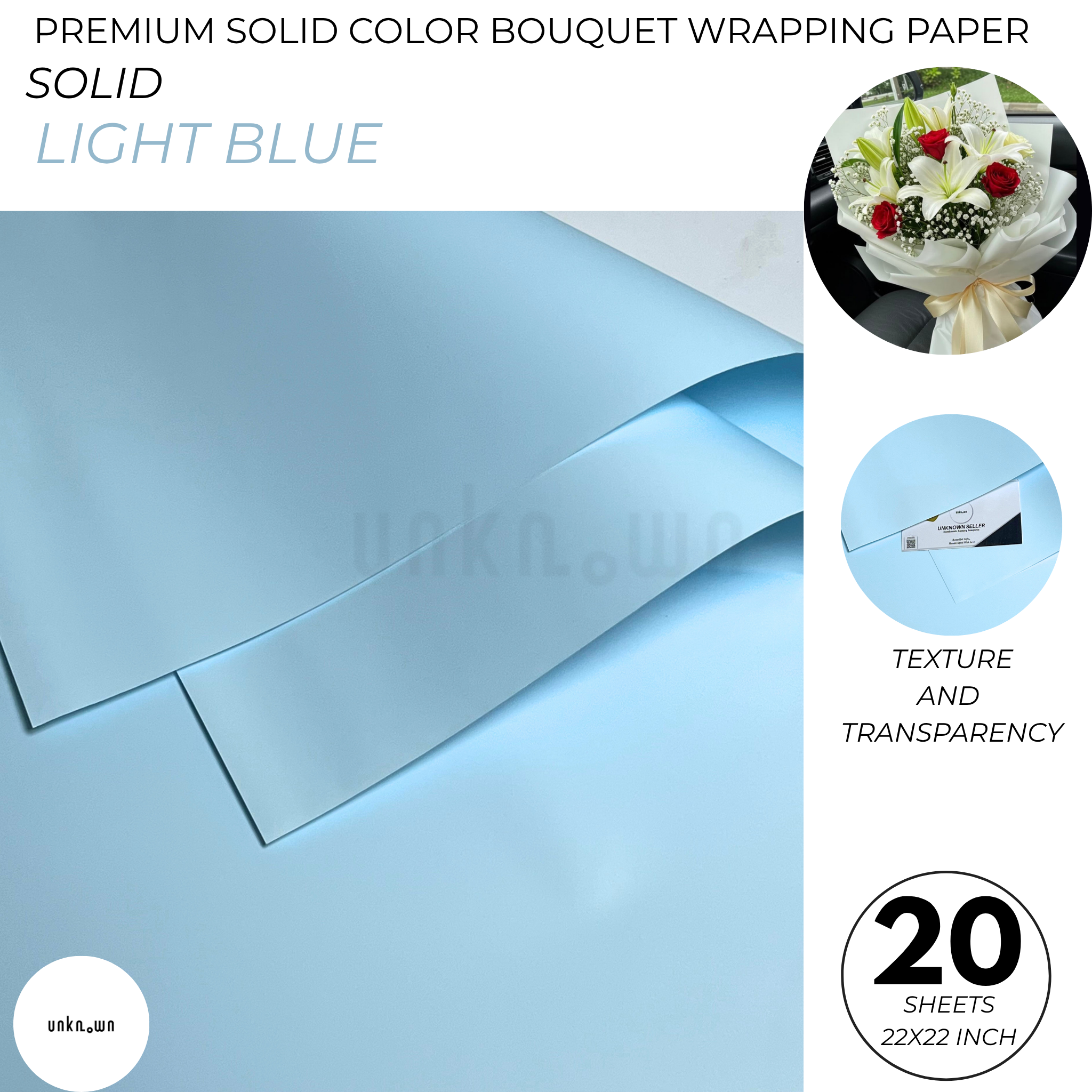 Premium Solid Color Bouquet Wrapping Paper – Luxury Matte Floral Wrapping Sheets for Fresh Flower Bouquets | Pack of 20 Sheets