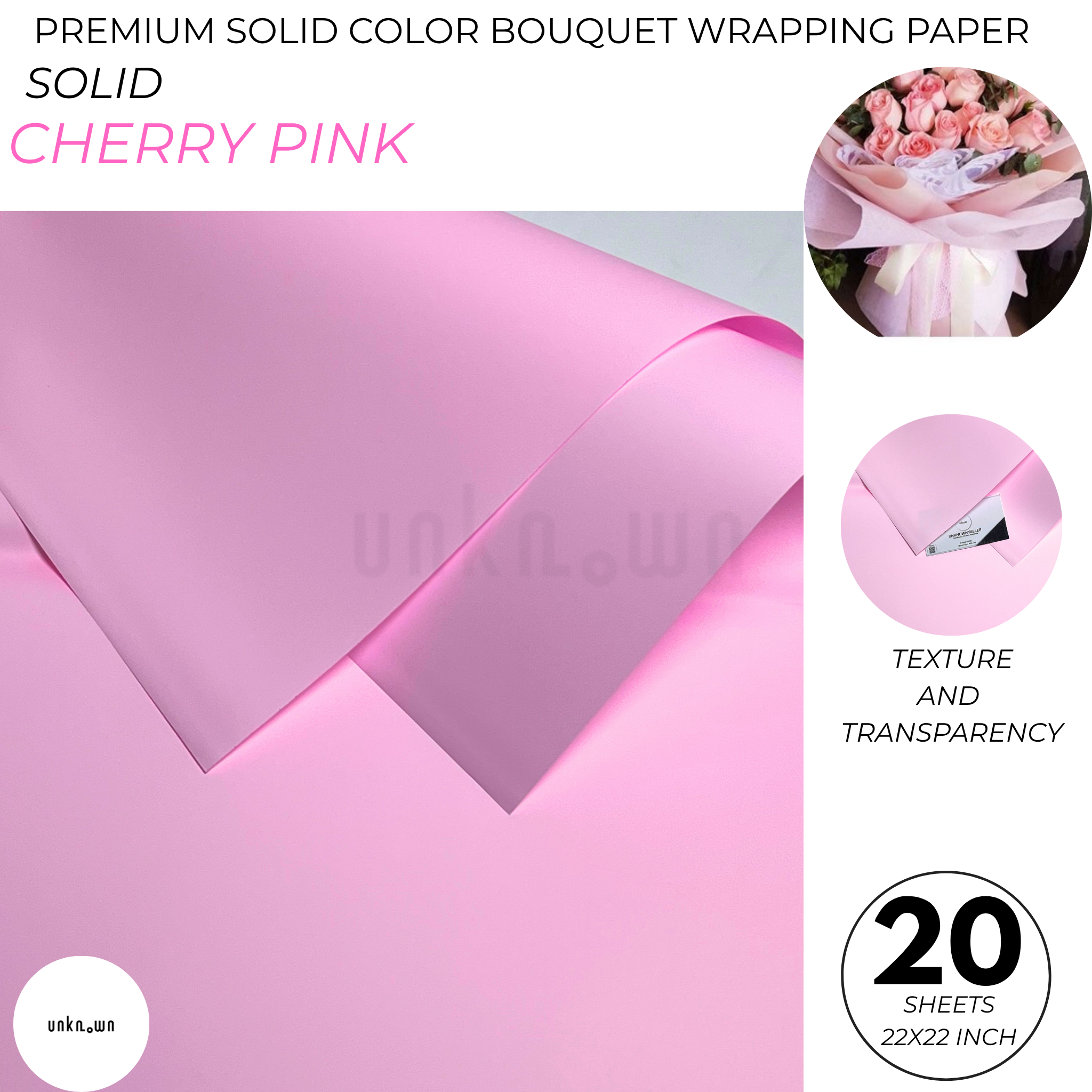 Premium Solid Color Bouquet Wrapping Paper – Luxury Matte Floral Wrapping Sheets for Fresh Flower Bouquets | Pack of 20 Sheets