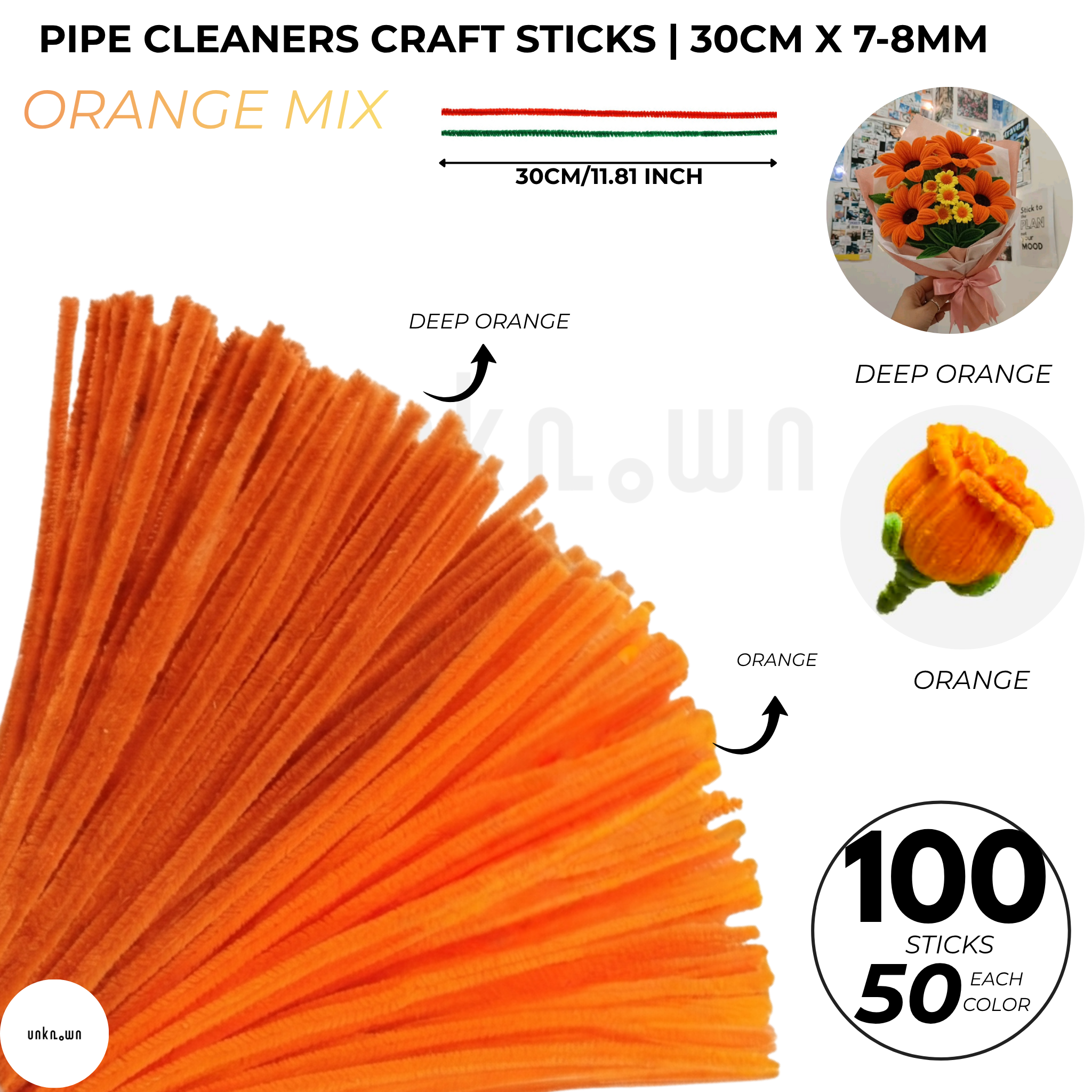 Pipe Cleaners Craft Sticks 100 Pcs (2 Color Mix) | Velvet Pipe Cleaner Chenille Stems 30cm (50+50) for DIY Crafts, Handmade Flowers, Bouquet Decoration & School Projects