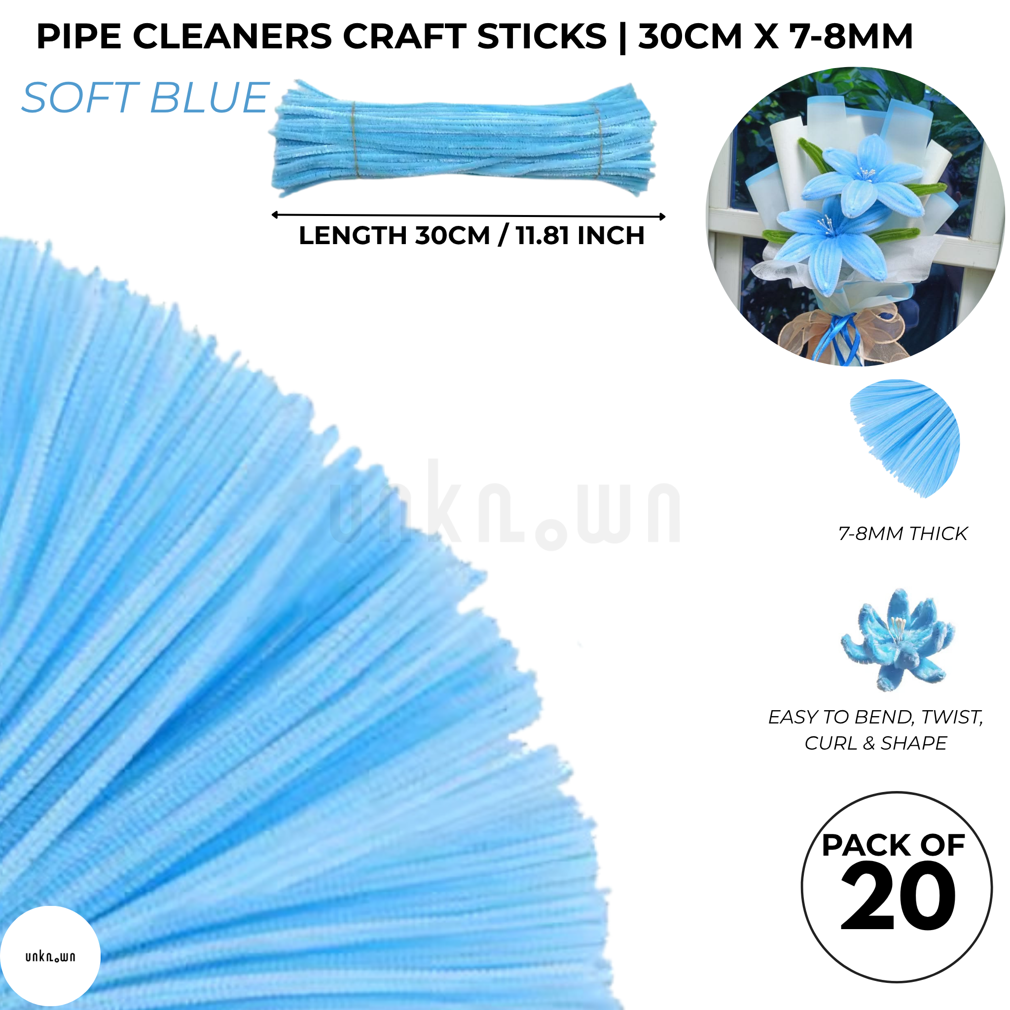 Velvet Pipe Cleaners Craft Sticks (20 Pcs) – 30cm Chenille Stems for DIY Crafts, Pipe Cleaner Flowers, Kids Art, School Projects & Bouquet Making