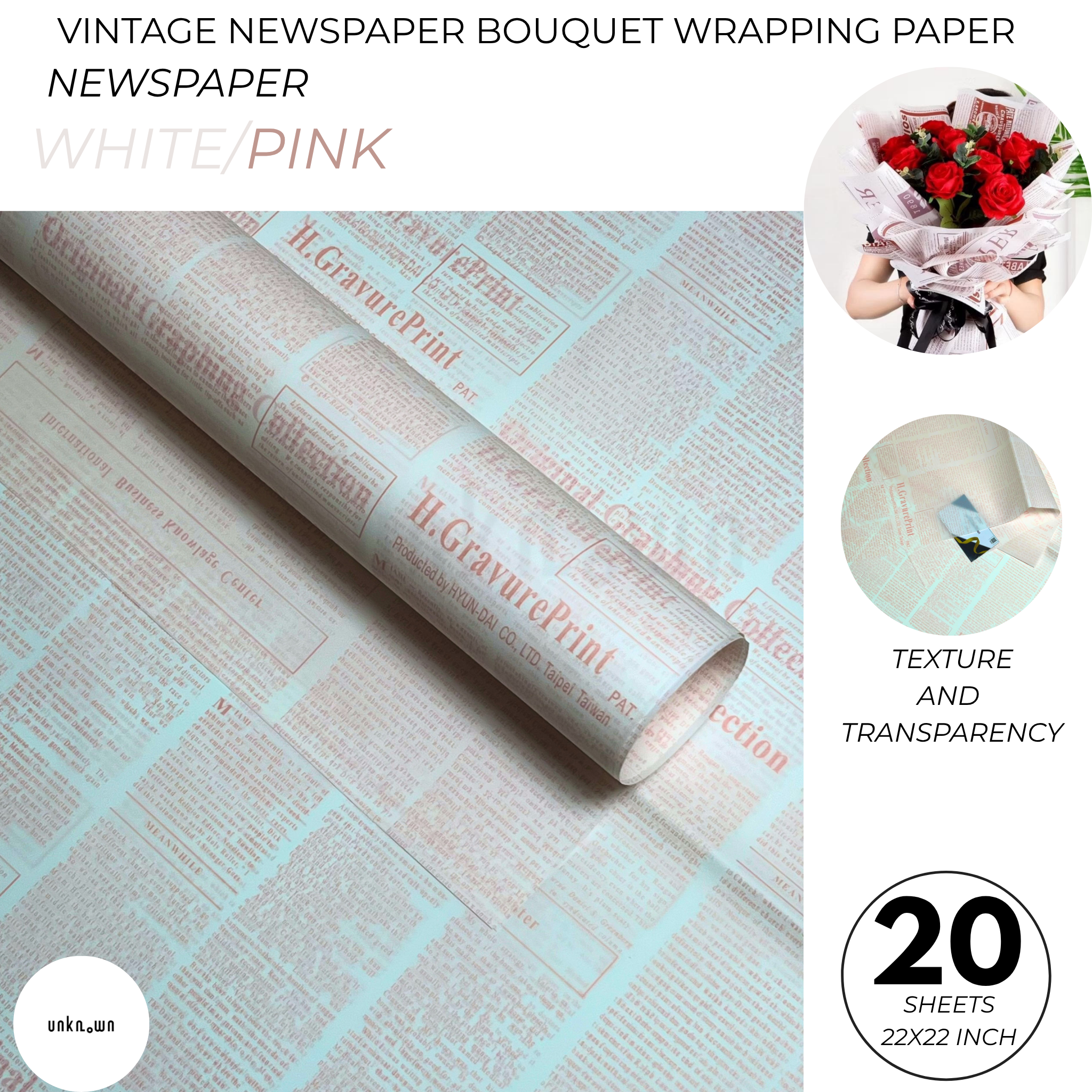 Premium Vintage Newspaper Bouquet Wrapping Paper – Floral Gift Wrap Sheets for Fresh Flowers, Florist Bouquet Packaging | 20 Sheets