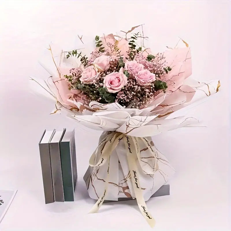 Luxury Gold Marble Frosted Bouquet Wrapping Sheets (20 Sheets Pack) | Transparent Floral & Money Bouquet Wrapping Paper