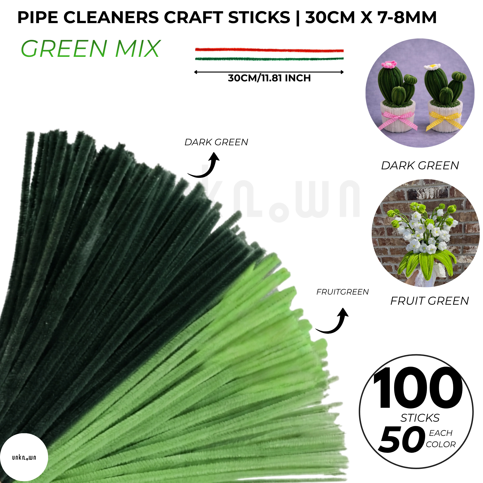 Pipe Cleaners Craft Sticks 100 Pcs (2 Color Mix) | Velvet Pipe Cleaner Chenille Stems 30cm (50+50) for DIY Crafts, Handmade Flowers, Bouquet Decoration & School Projects