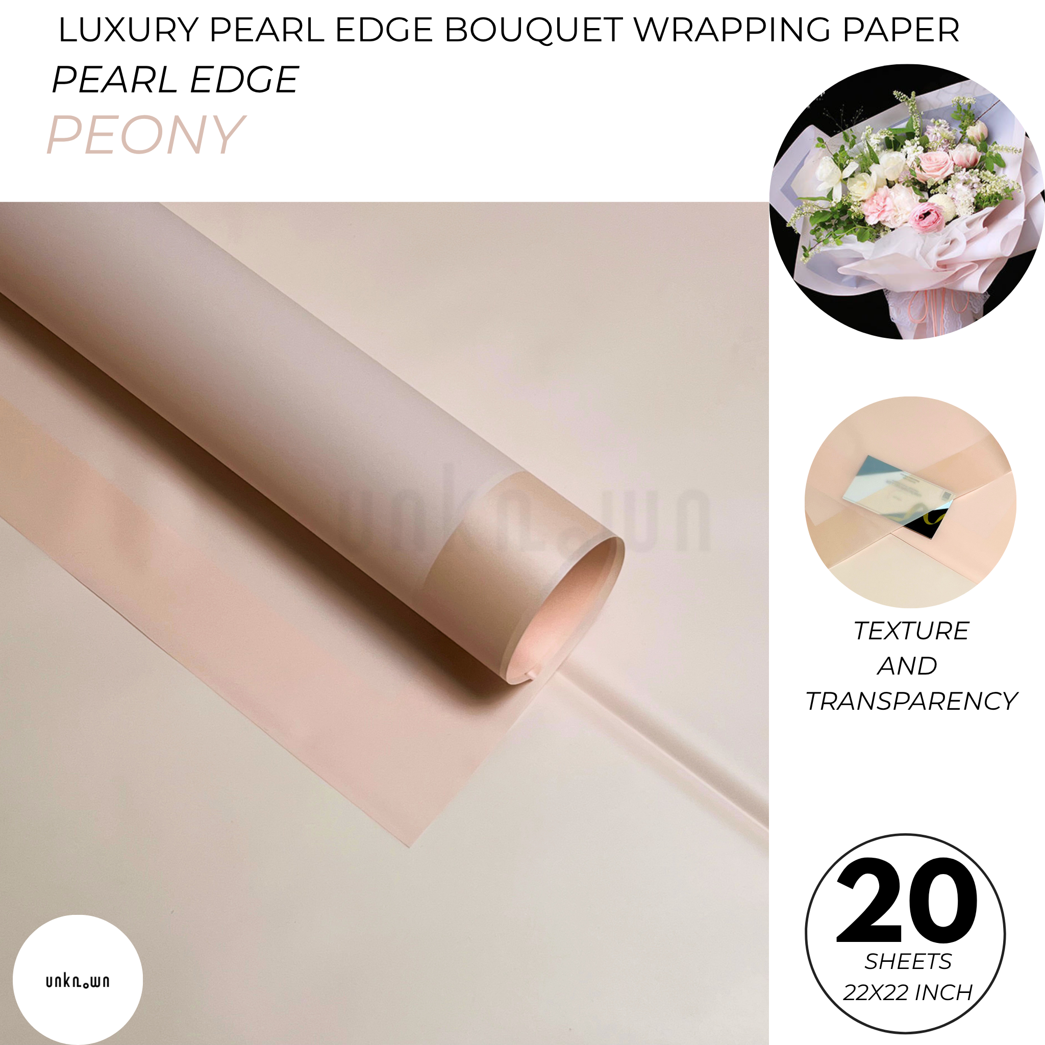 Luxury Pearl Edge Bouquet Wrapping Paper – Premium Matte Translucent Floral Wrapping Sheets for Fresh Flower Bouquets | Pack of 20 Sheets