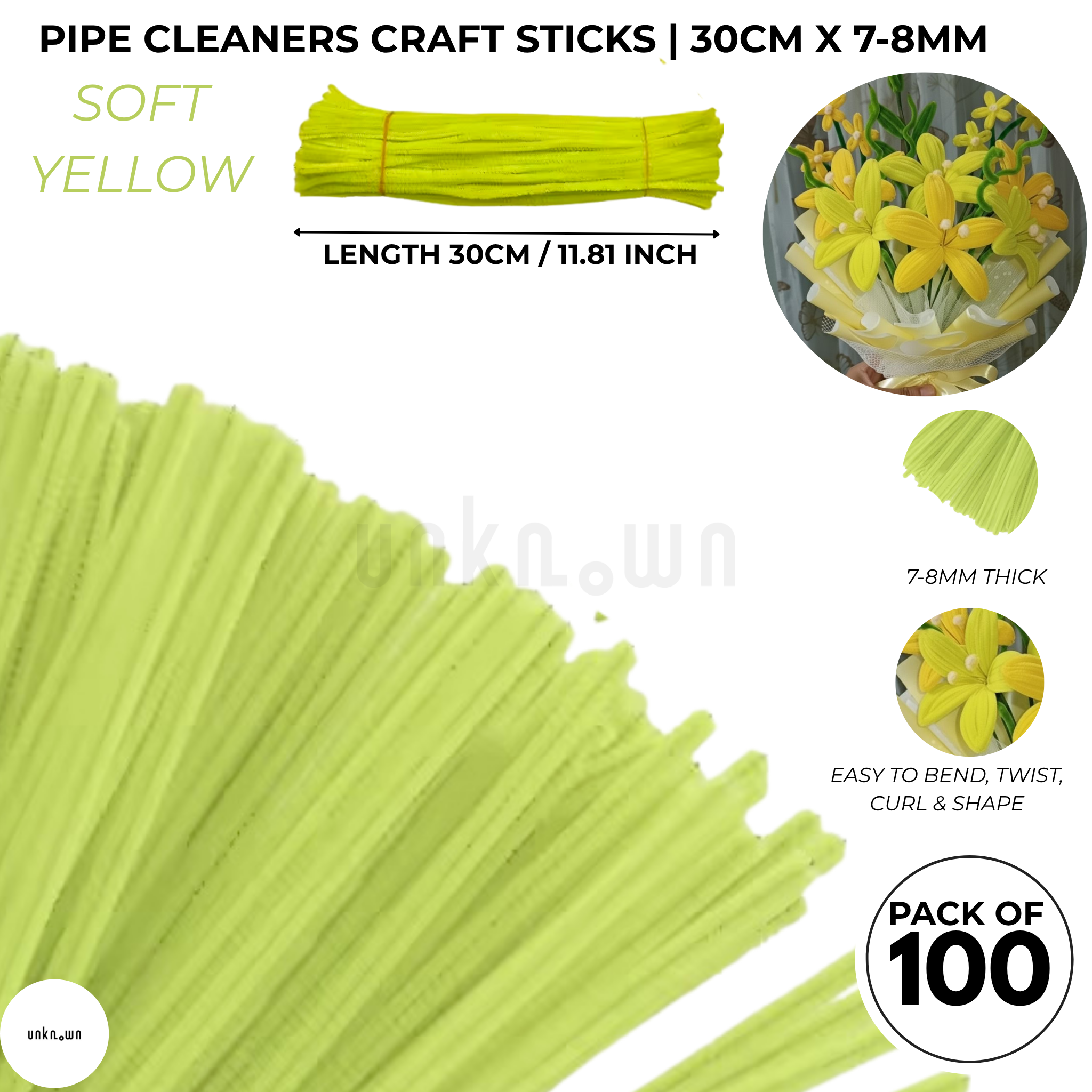 Premium Pipe Cleaner Sticks 100 Pcs | Velvet Pipe (Chenille Stems) for DIY Crafts, Handmade Flowers, School Art & Bouquet Making