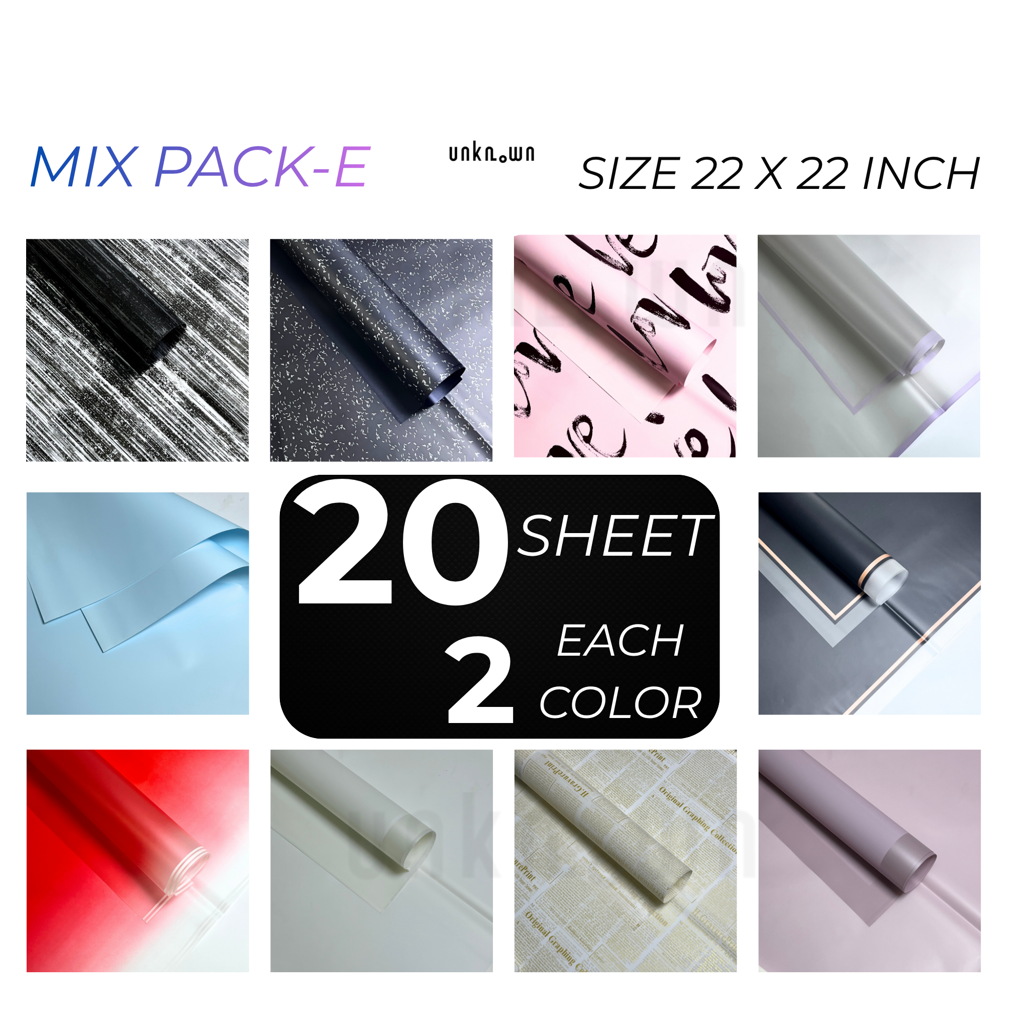 Premium Designer Mix Bouquet Wrapping Paper – 20 Sheets Mixed Color Floral Wrapping Sheets for Fresh Flowers, Florist Bouquets & Gift Packaging