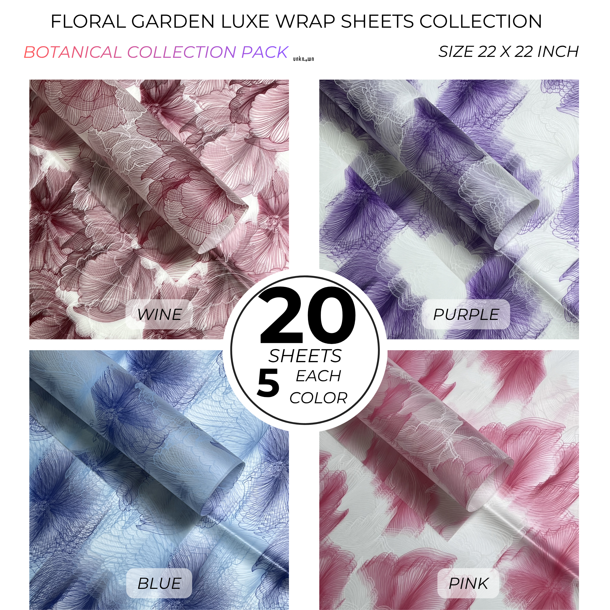 Floral Garden Luxe Wrap Sheets – Premium Bouquet Wrapping Collection (20 Sheets)