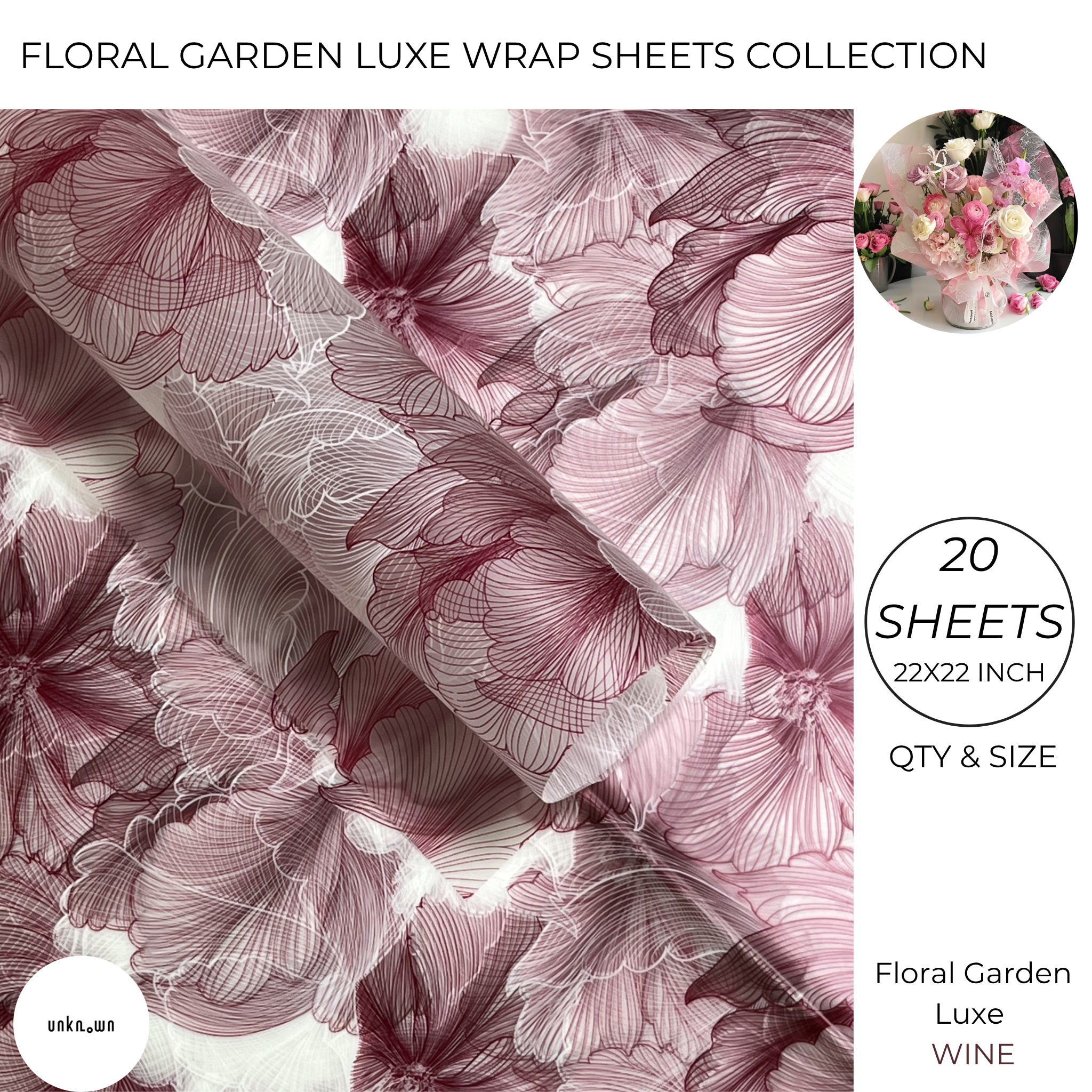 Floral Garden Luxe Wrap Sheets – Premium Bouquet Wrapping Collection (20 Sheets)