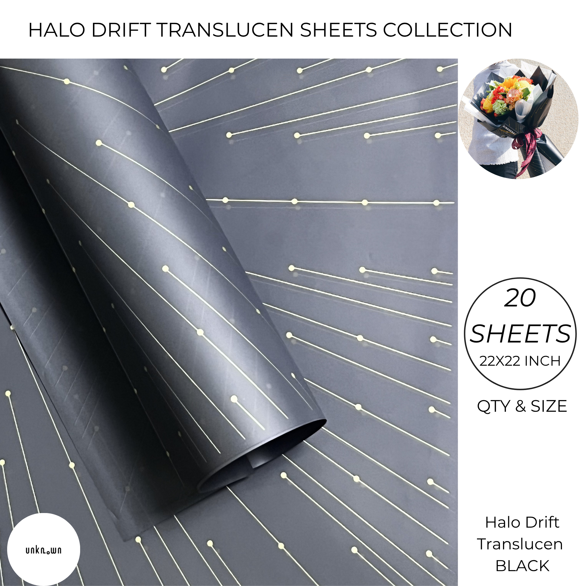 Halo Drift Translucent Bouquet Sheets – Premium Circular Line Flower Wrapping Paper for Bouquets, Gifts & Floral Arrangements (20 Sheets)