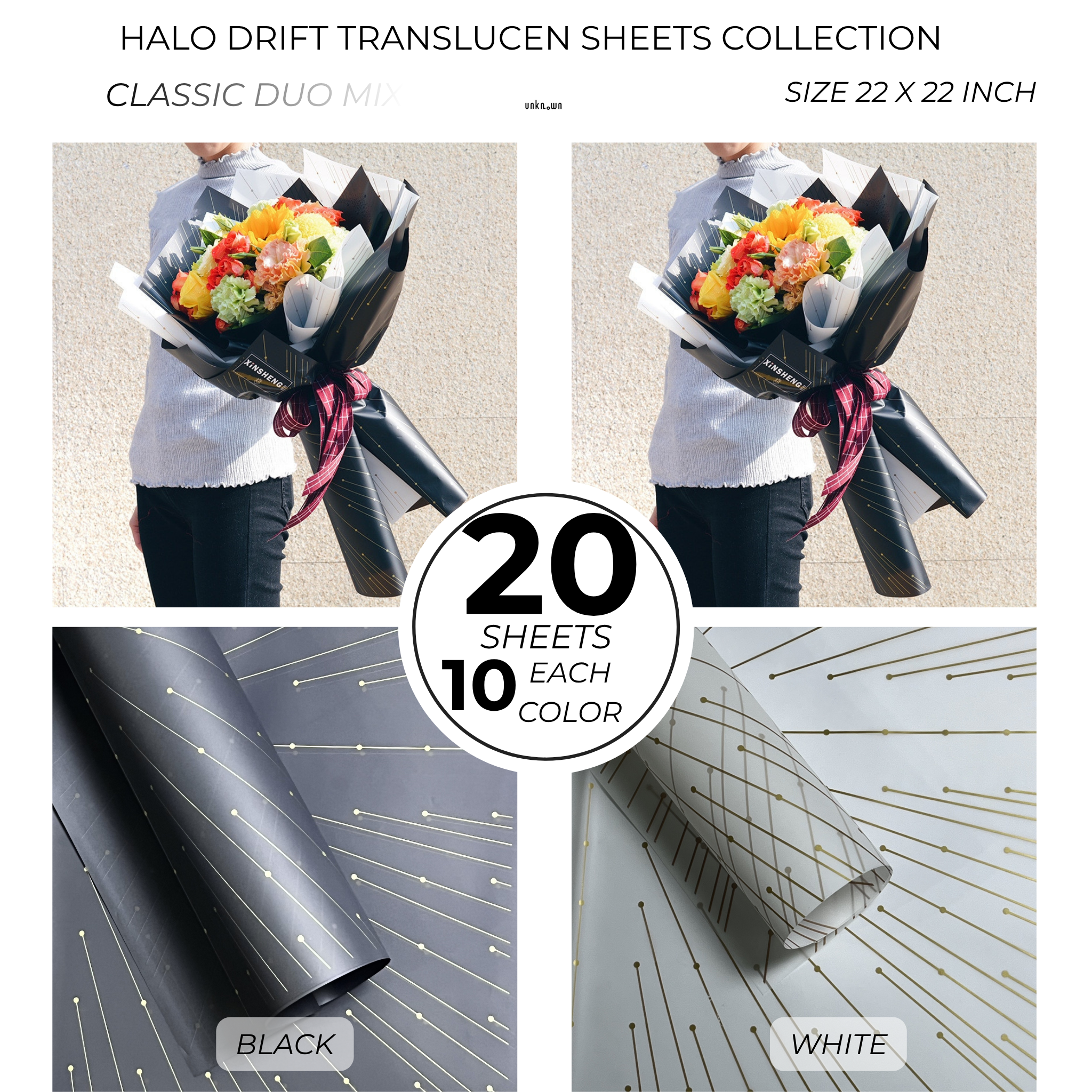 Halo Drift Translucent Bouquet Sheets – Premium Circular Line Flower Wrapping Paper for Bouquets, Gifts & Floral Arrangements (20 Sheets)