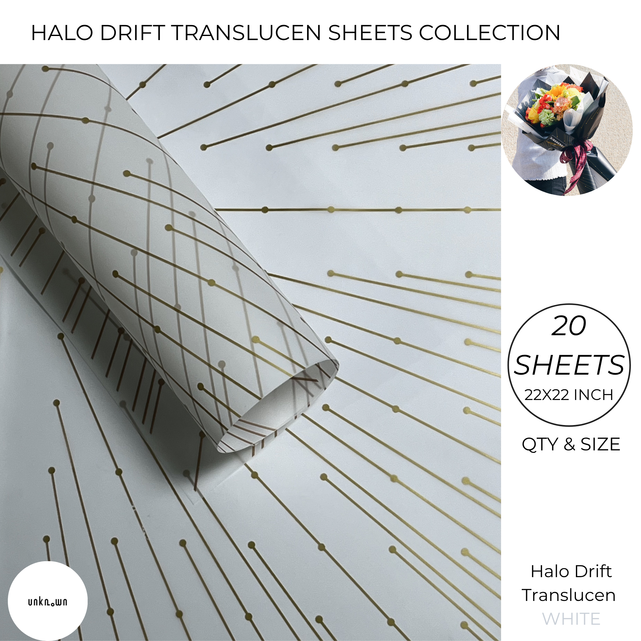 Halo Drift Translucent Bouquet Sheets – Premium Circular Line Flower Wrapping Paper for Bouquets, Gifts & Floral Arrangements (20 Sheets)