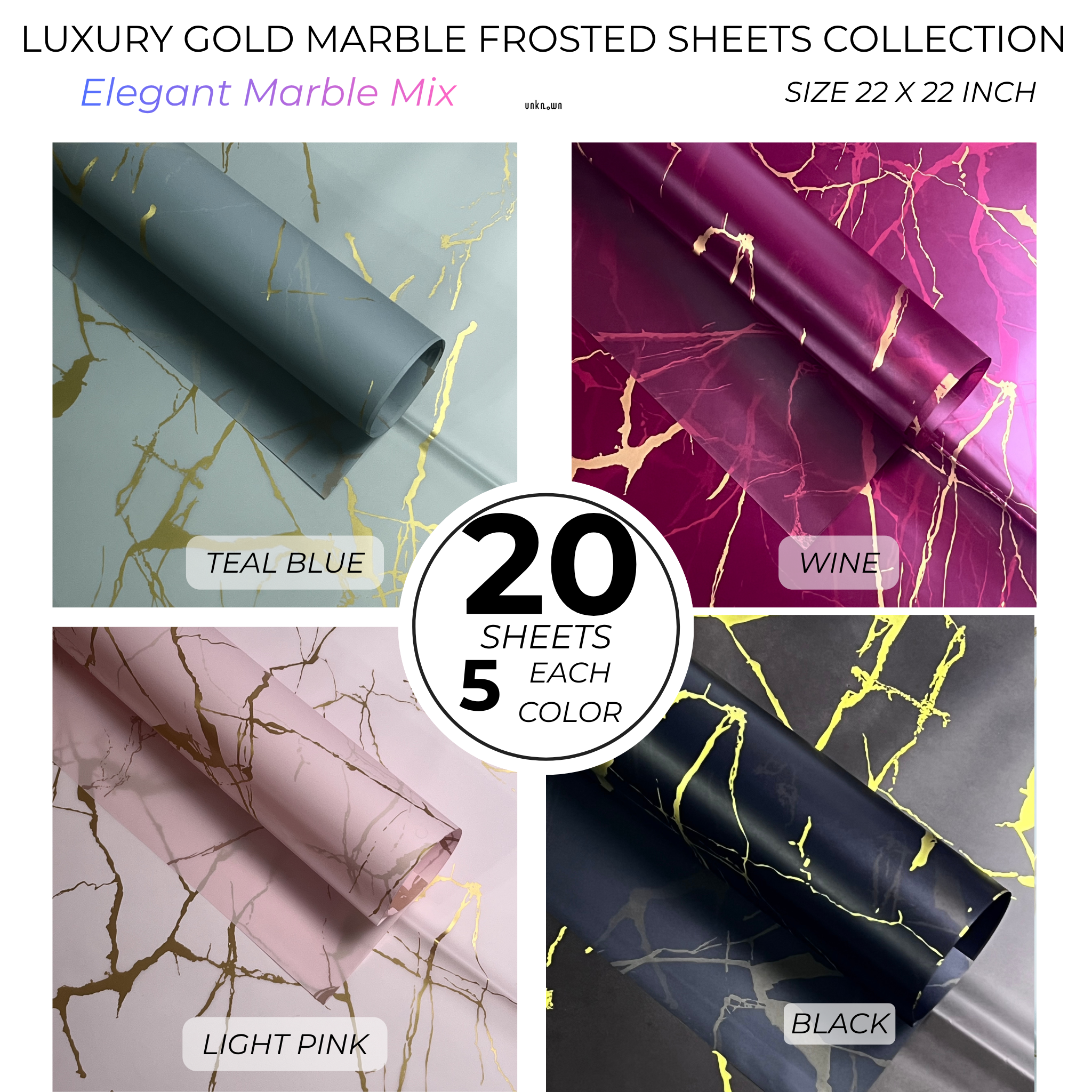 Luxury Gold Marble Frosted Bouquet Wrapping Sheets (20 Sheets Pack) | Transparent Floral & Money Bouquet Wrapping Paper