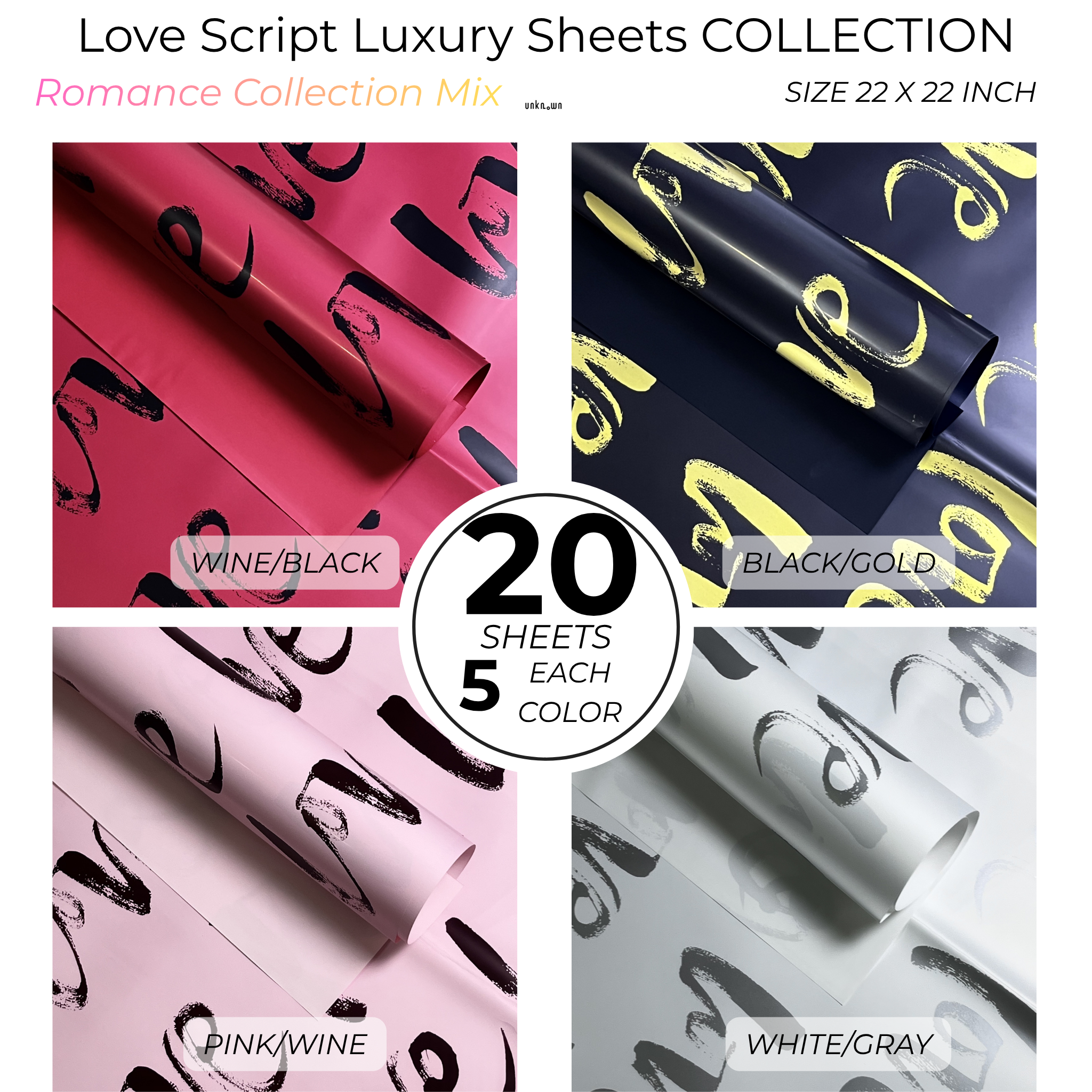 Love Script Luxury Bouquet Wrapping Sheets – Romantic Floral, Gift & Money Bouquet Paper (Pack of 20 Sheets)