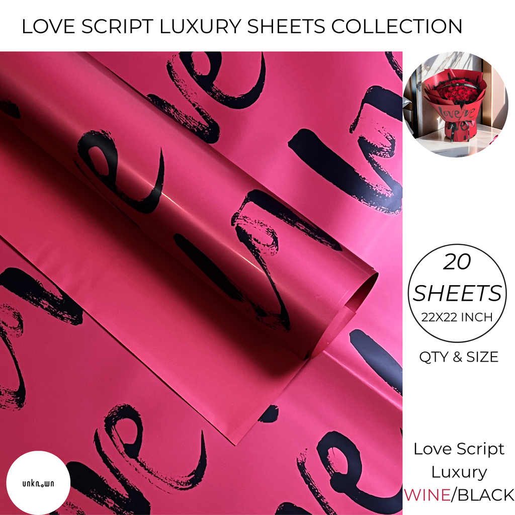 Love Script Luxury Bouquet Wrapping Sheets – Romantic Floral, Gift & Money Bouquet Paper (Pack of 20 Sheets)