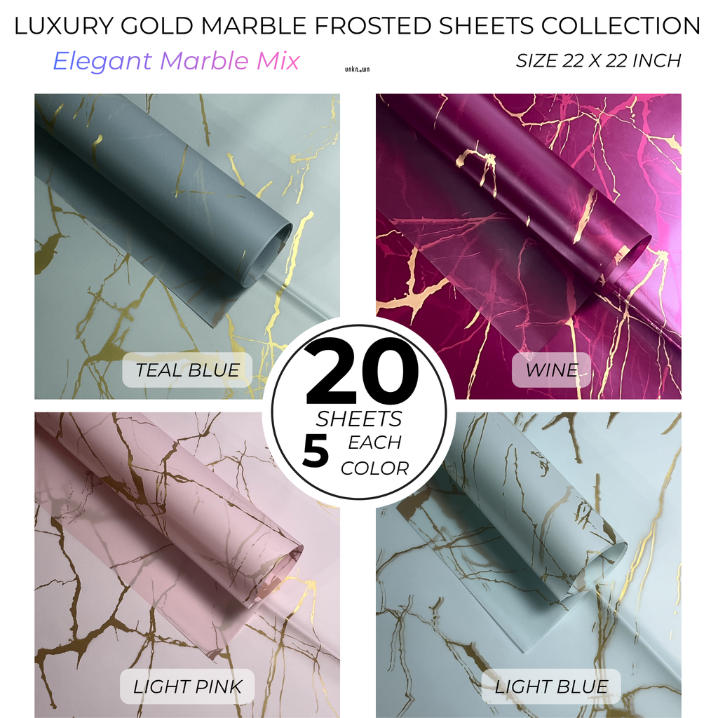 Luxury Gold Marble Frosted Bouquet Wrapping Sheets (20 Sheets Pack) | Transparent Floral & Money Bouquet Wrapping Paper