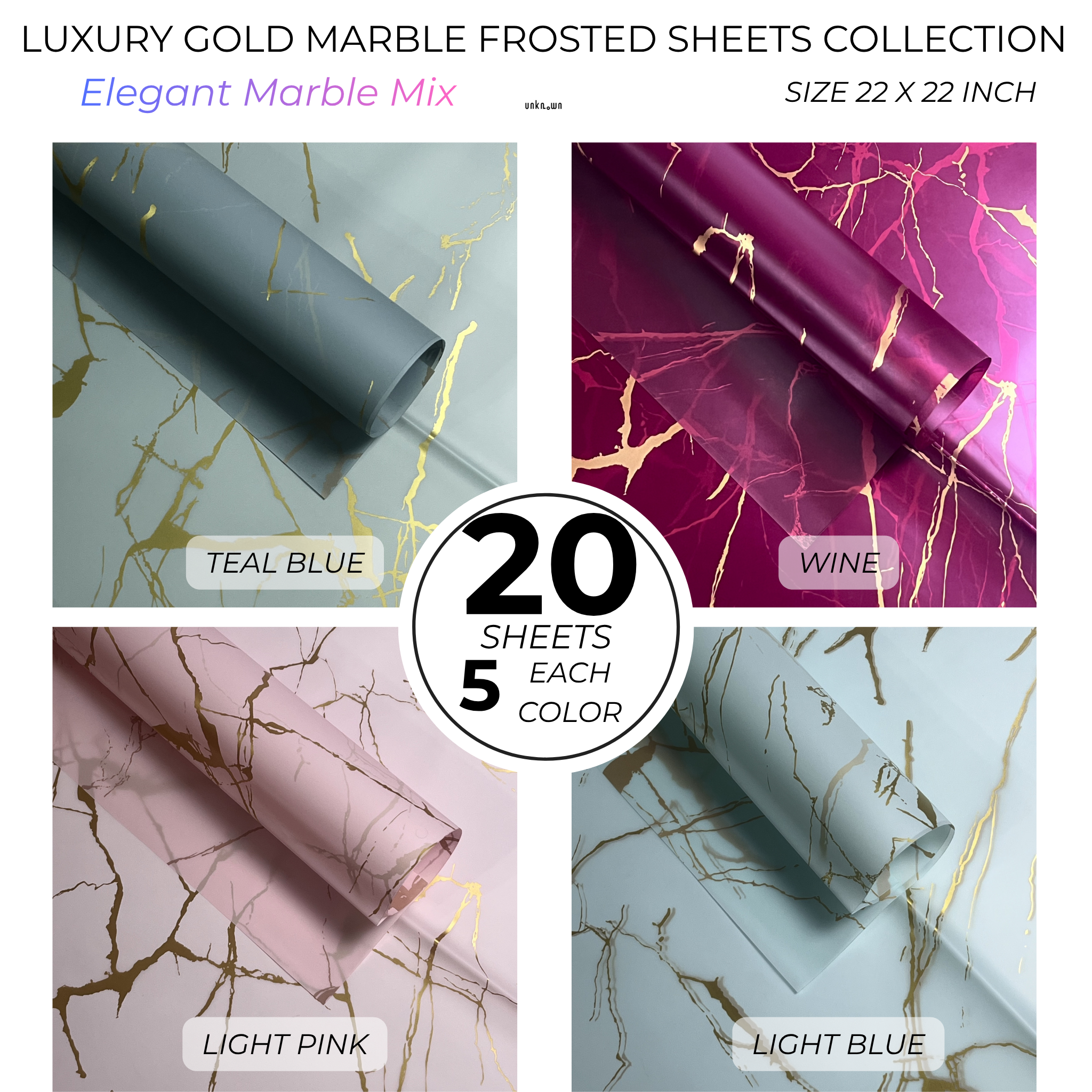 Luxury Gold Marble Frosted Bouquet Wrapping Sheets (20 Sheets Pack) | Transparent Floral & Money Bouquet Wrapping Paper