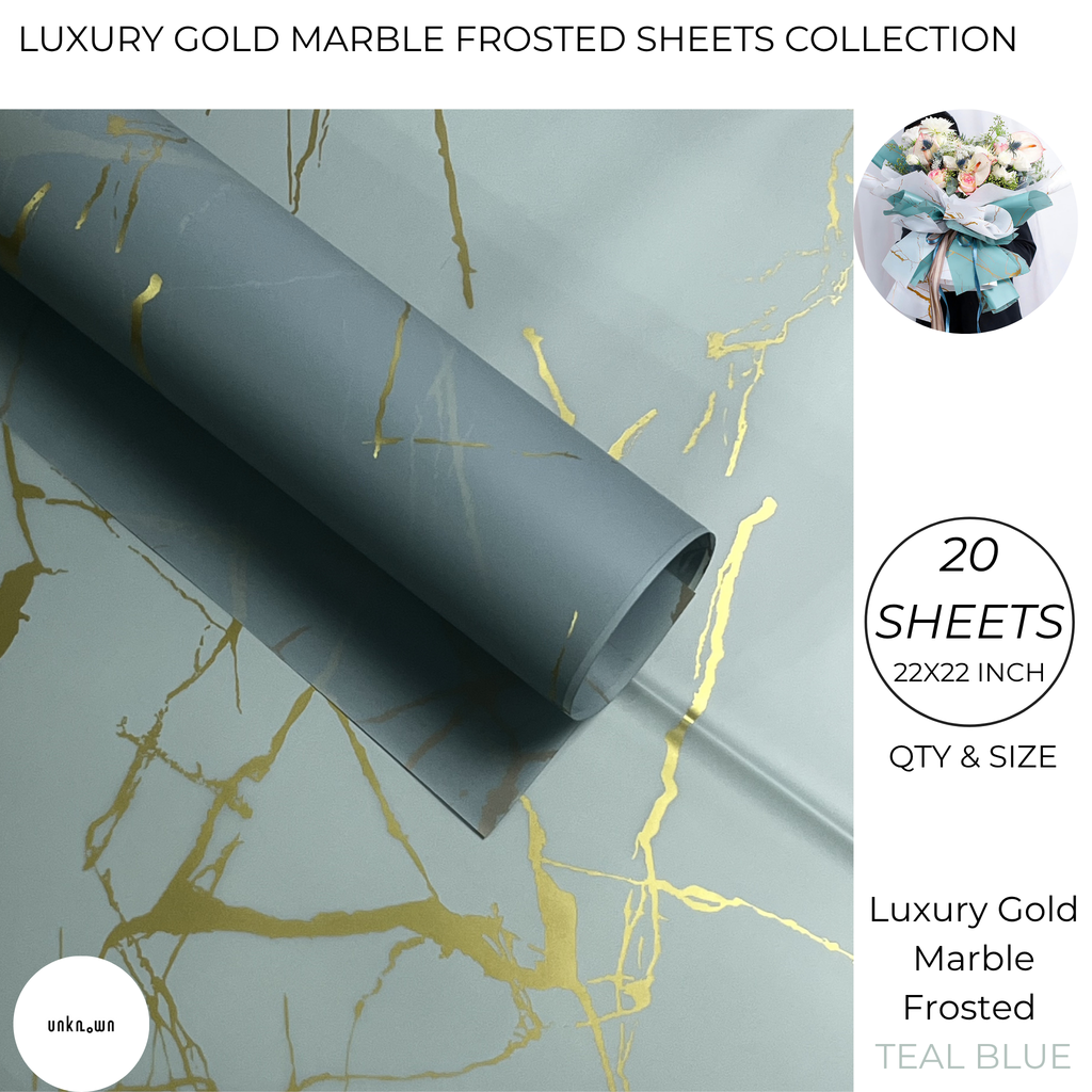 Luxury Gold Marble Frosted Bouquet Wrapping Sheets (20 Sheets Pack) | Transparent Floral & Money Bouquet Wrapping Paper