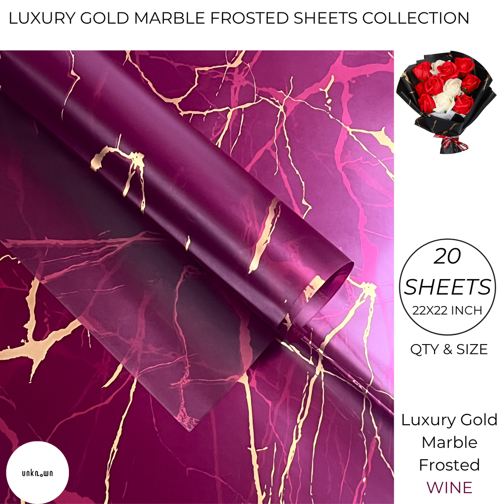 Luxury Gold Marble Frosted Bouquet Wrapping Sheets (20 Sheets Pack) | Transparent Floral & Money Bouquet Wrapping Paper